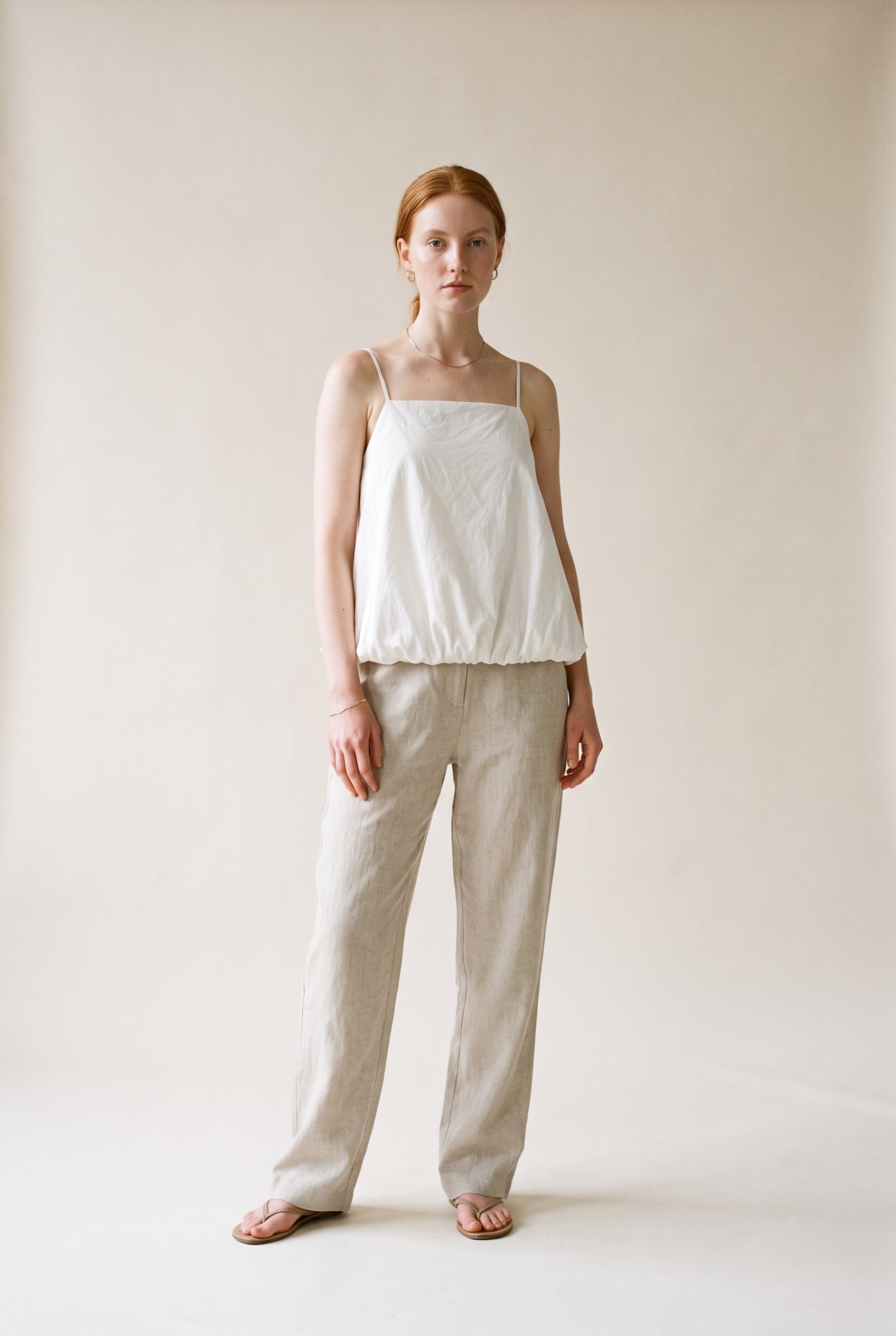 Billowy Cami Top with Bubble Hem Off White