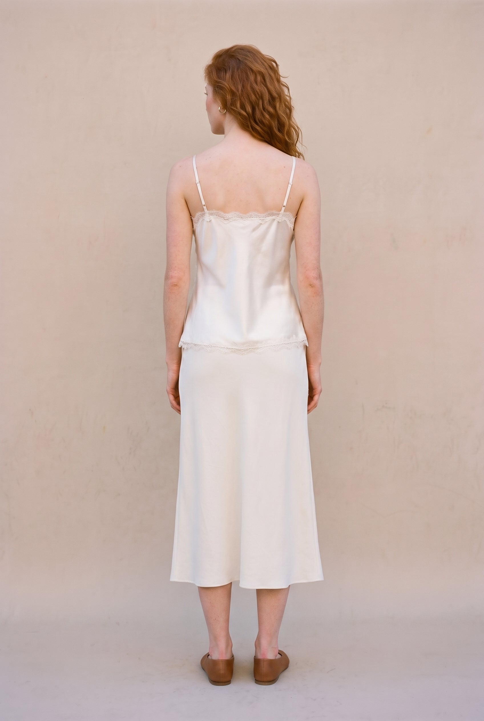 V-Neck Lace Trim Top Off White