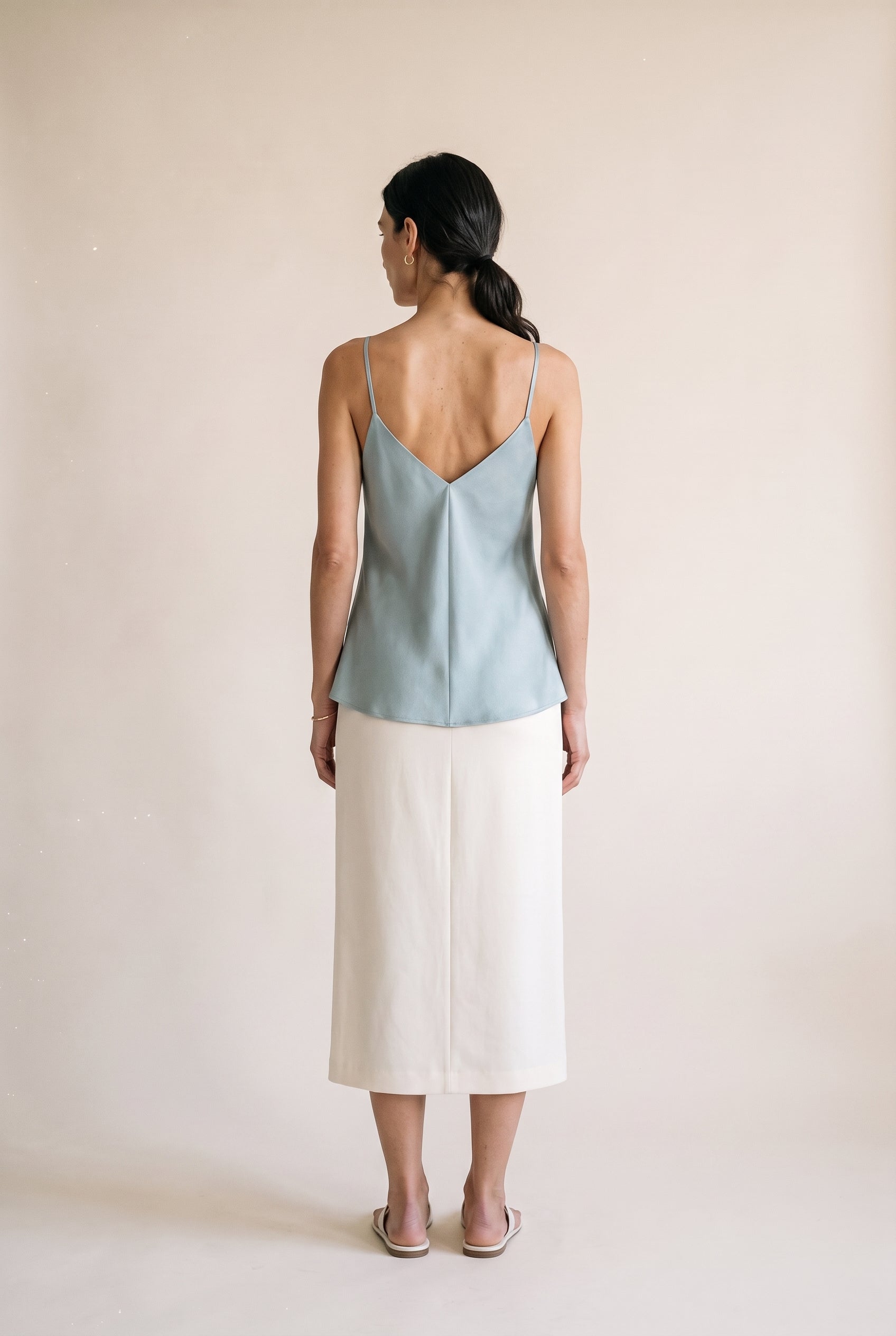 Adjustable Strap V Neck Tank Top Muted Blue