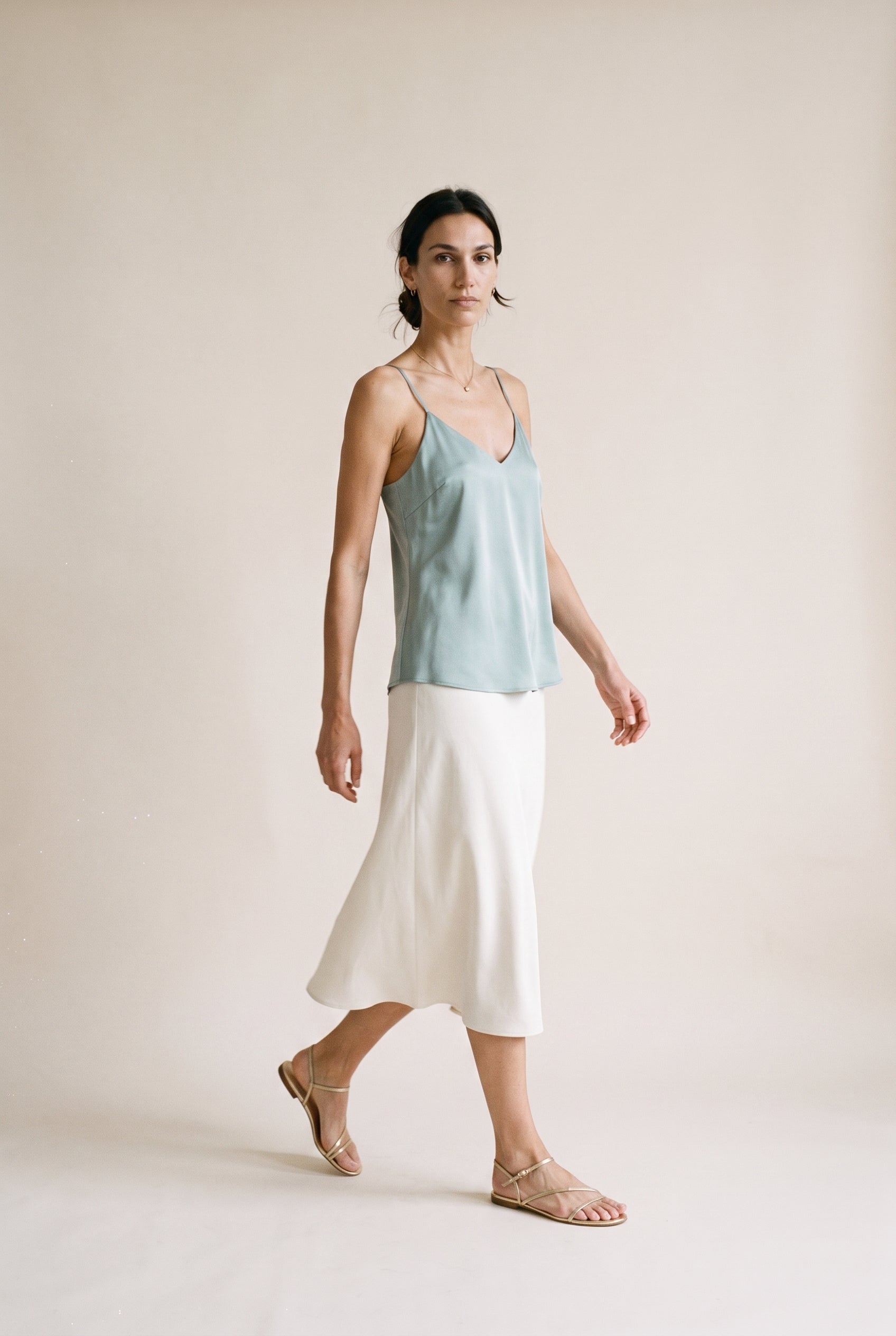Adjustable Strap V Neck Tank Top Muted Blue