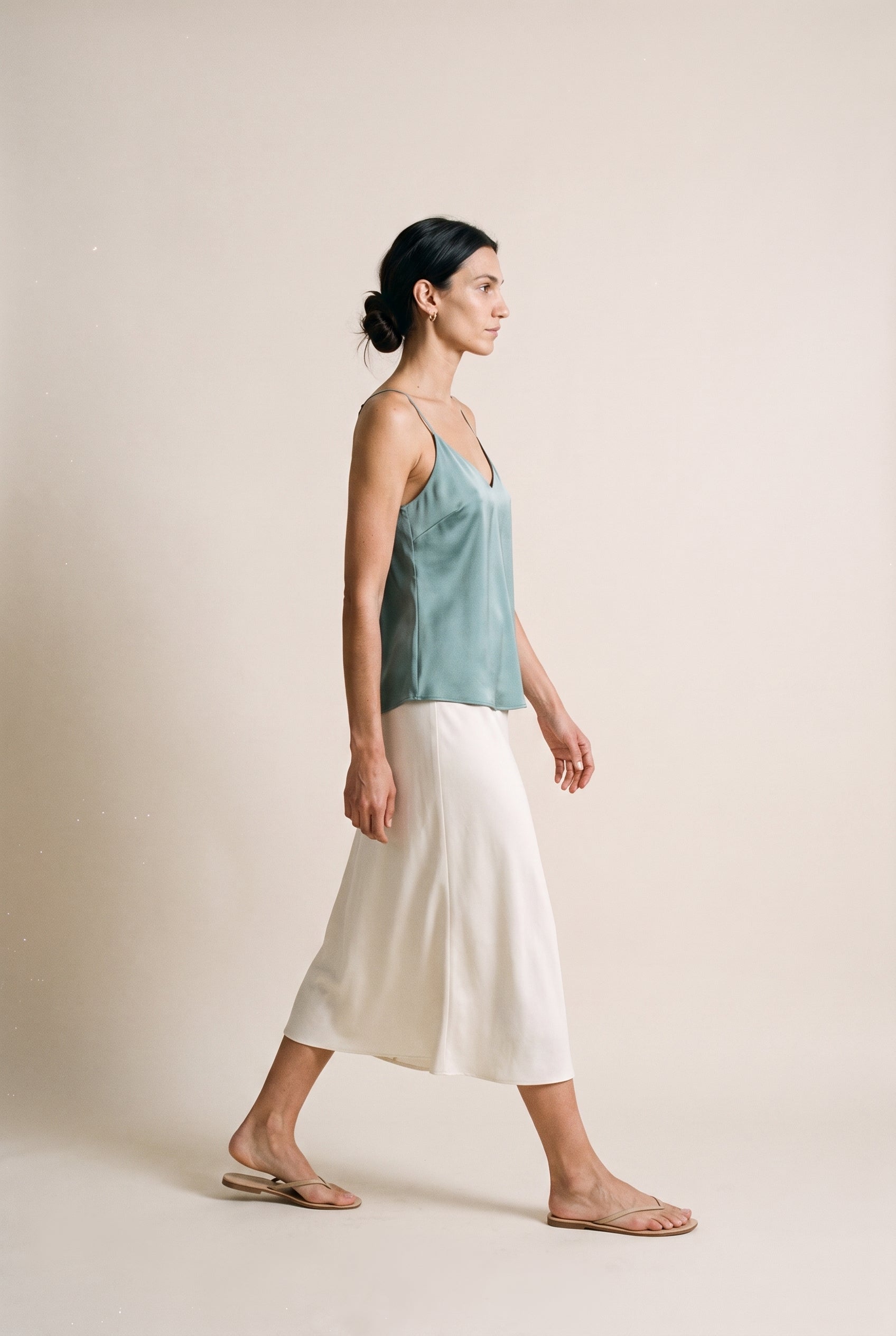 Adjustable Strap V Neck Tank Top Muted Blue