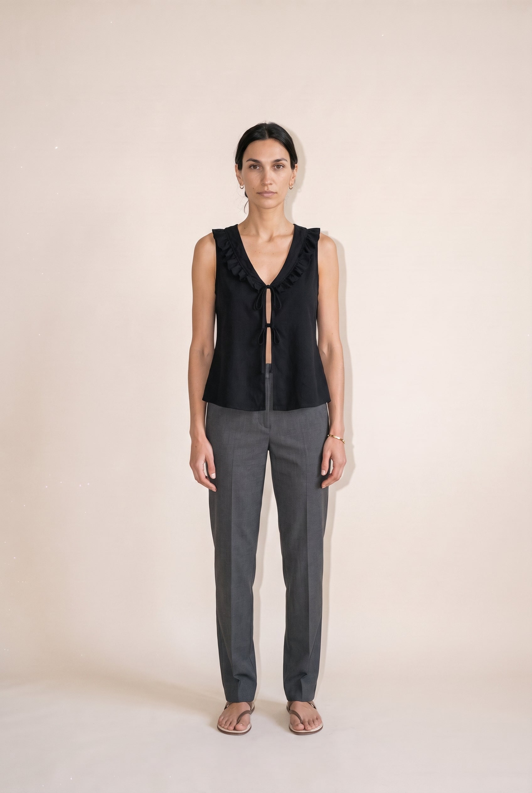 Ruffle Sleeveless Top Black