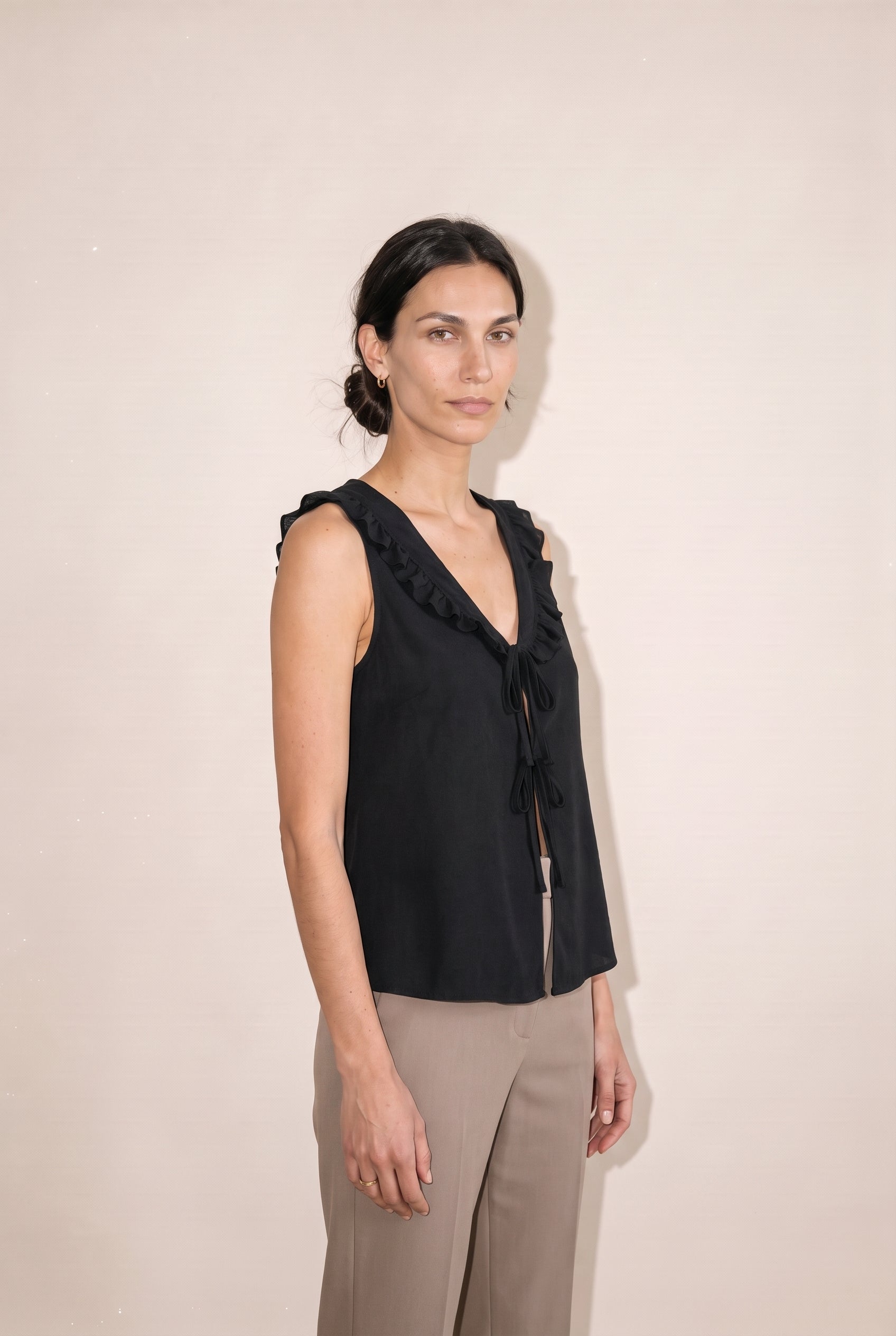 Ruffle Sleeveless Top Black