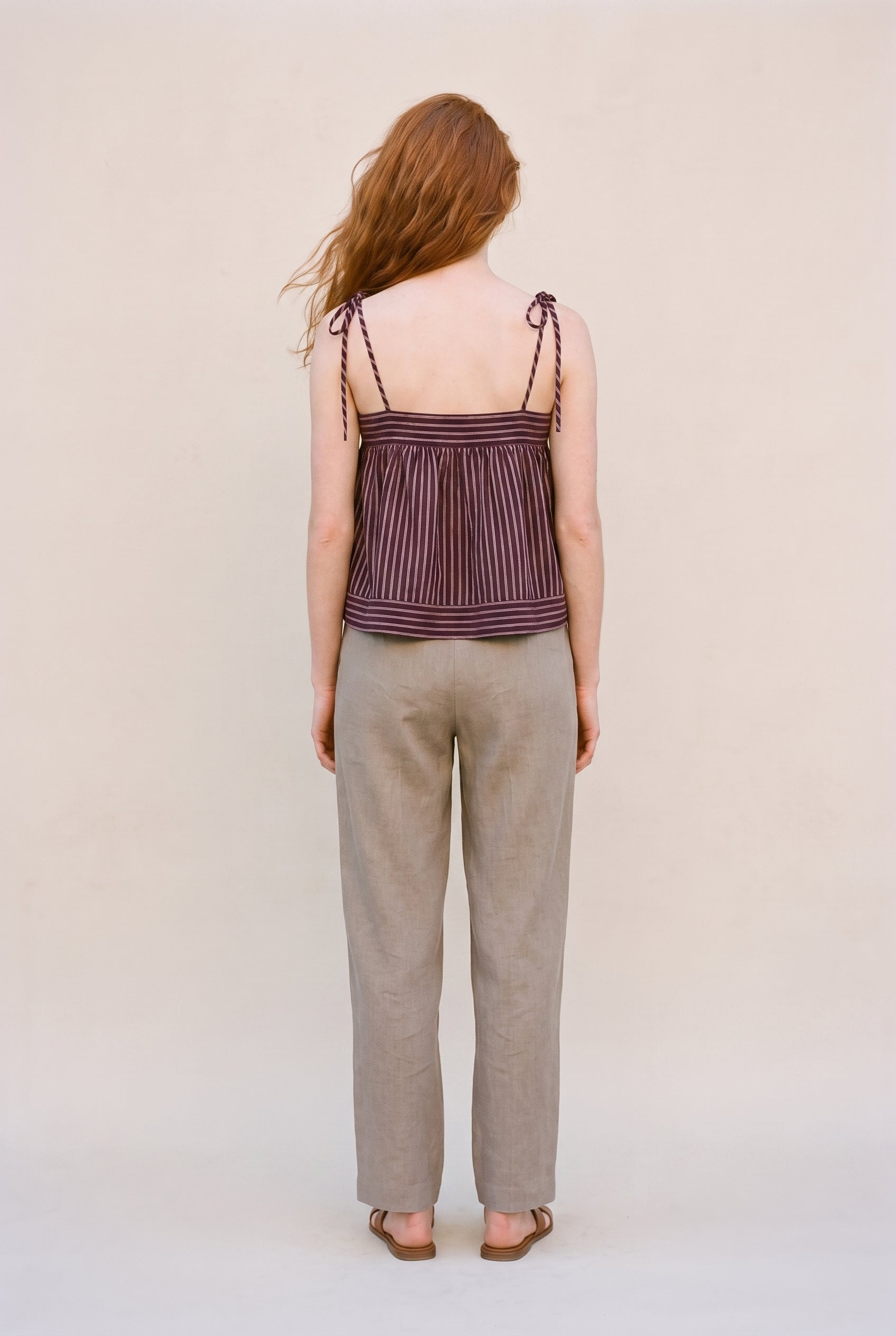 Striped Print Spaghetti Strap Top Brown