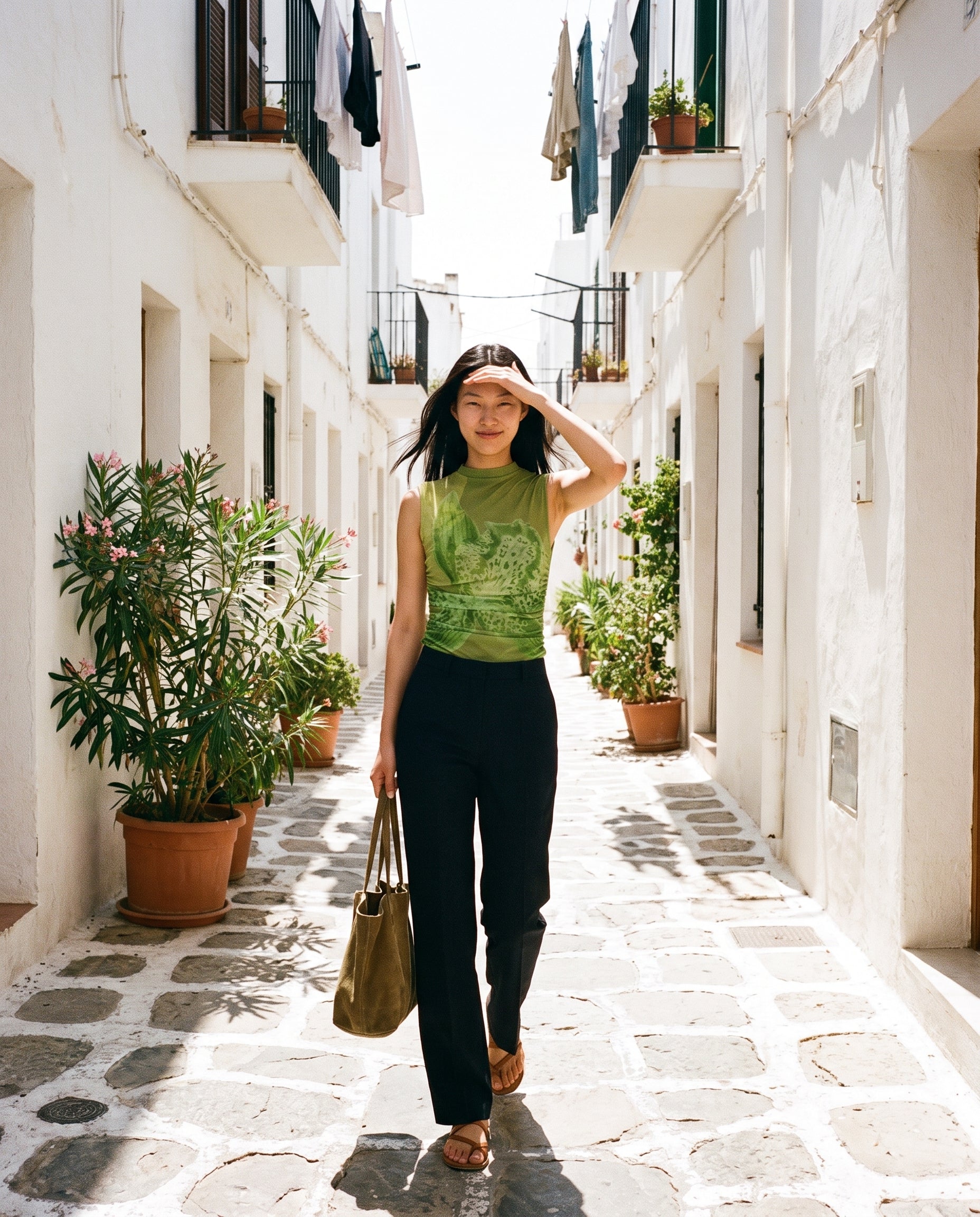 Drop Shoulder Mesh Top Green Floral