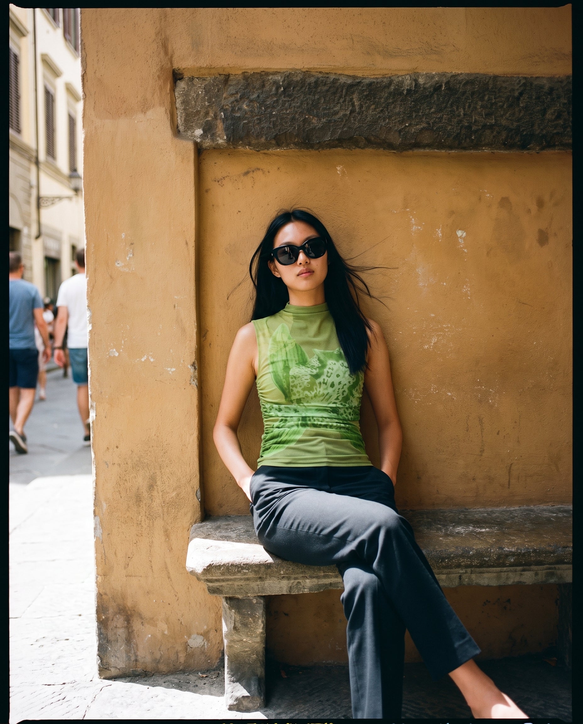 Drop Shoulder Mesh Top Green Floral