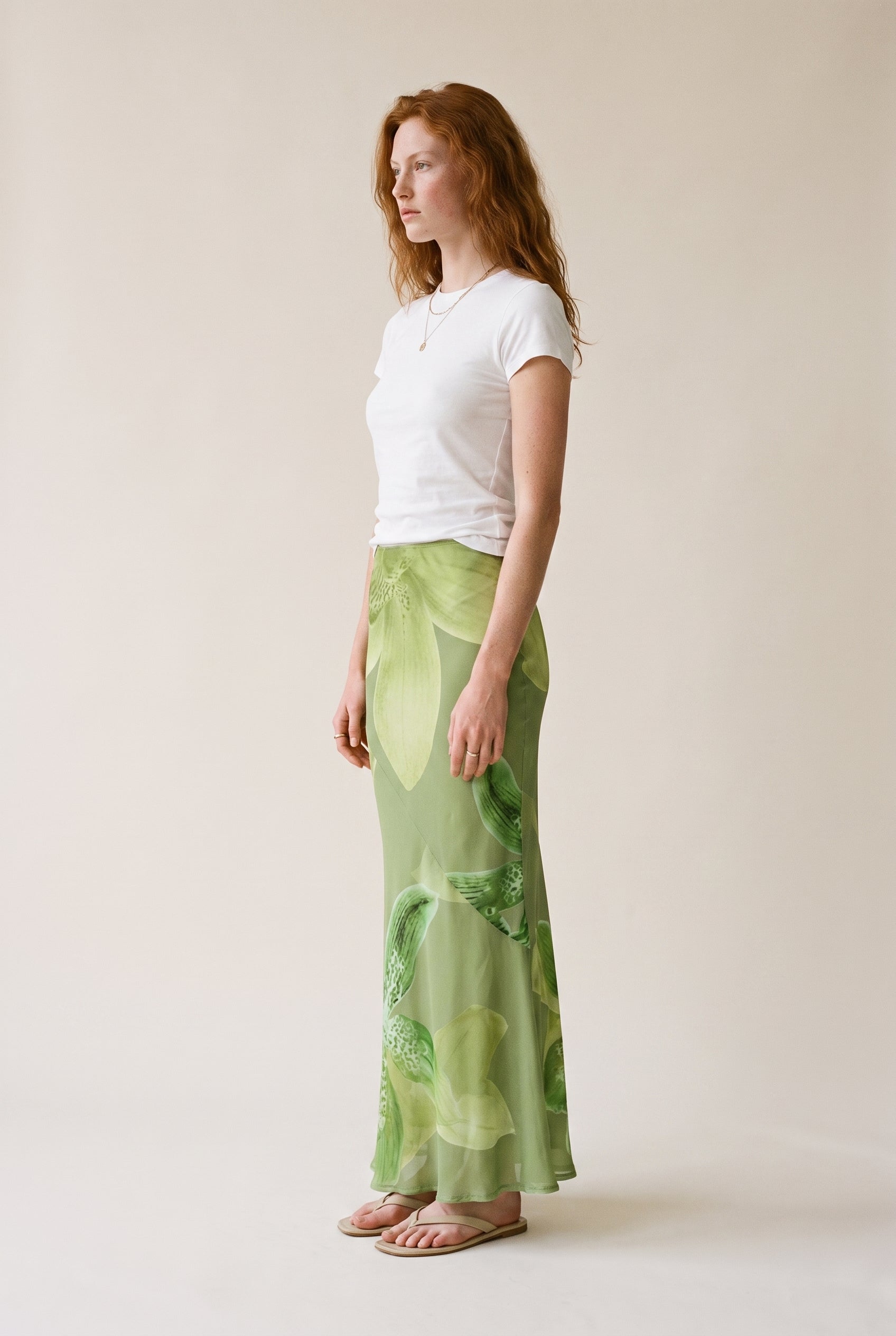 Mermaid Maxi Skirt Green Floral