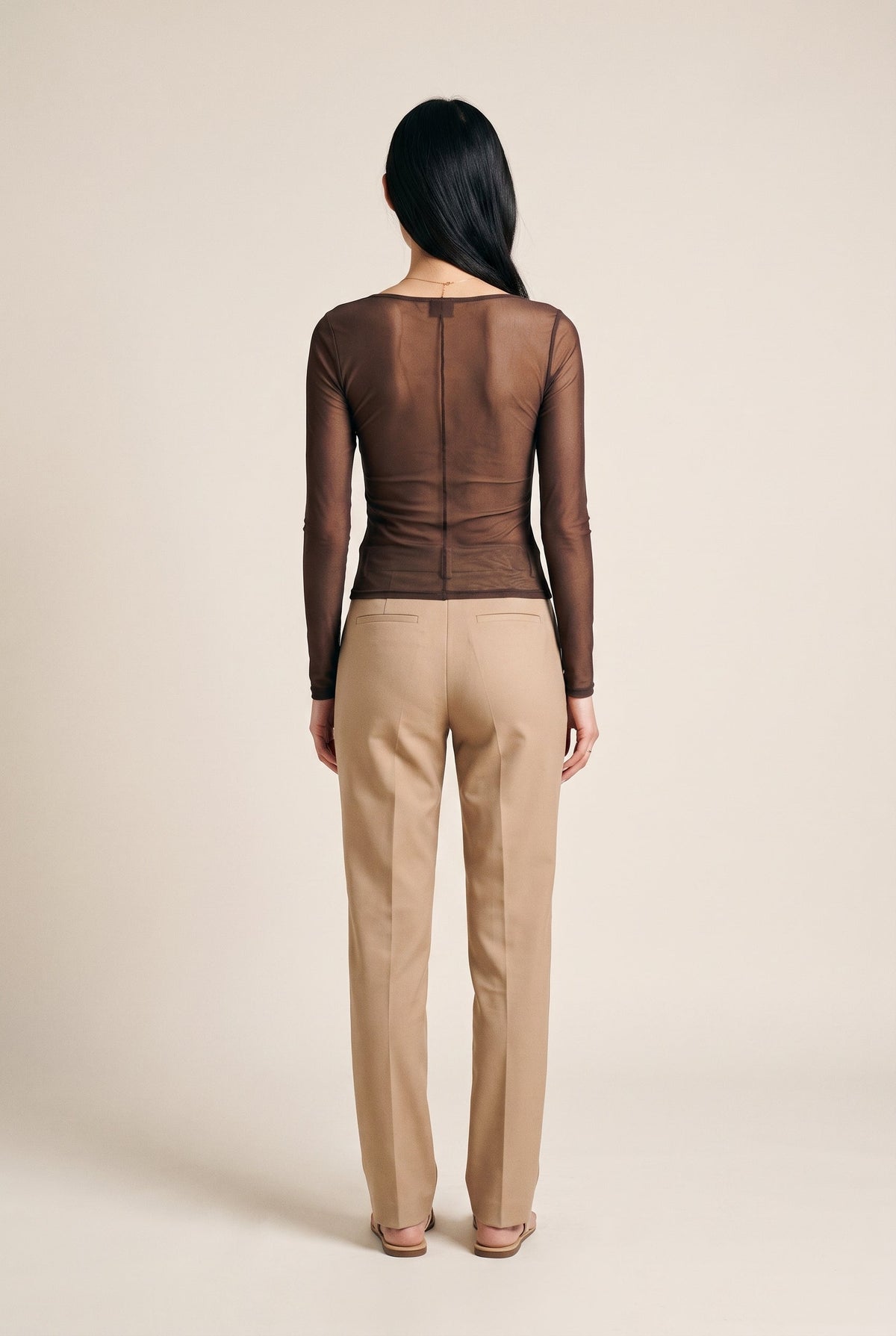 Long Sleeve Twist Front Mesh Top Fore Collection