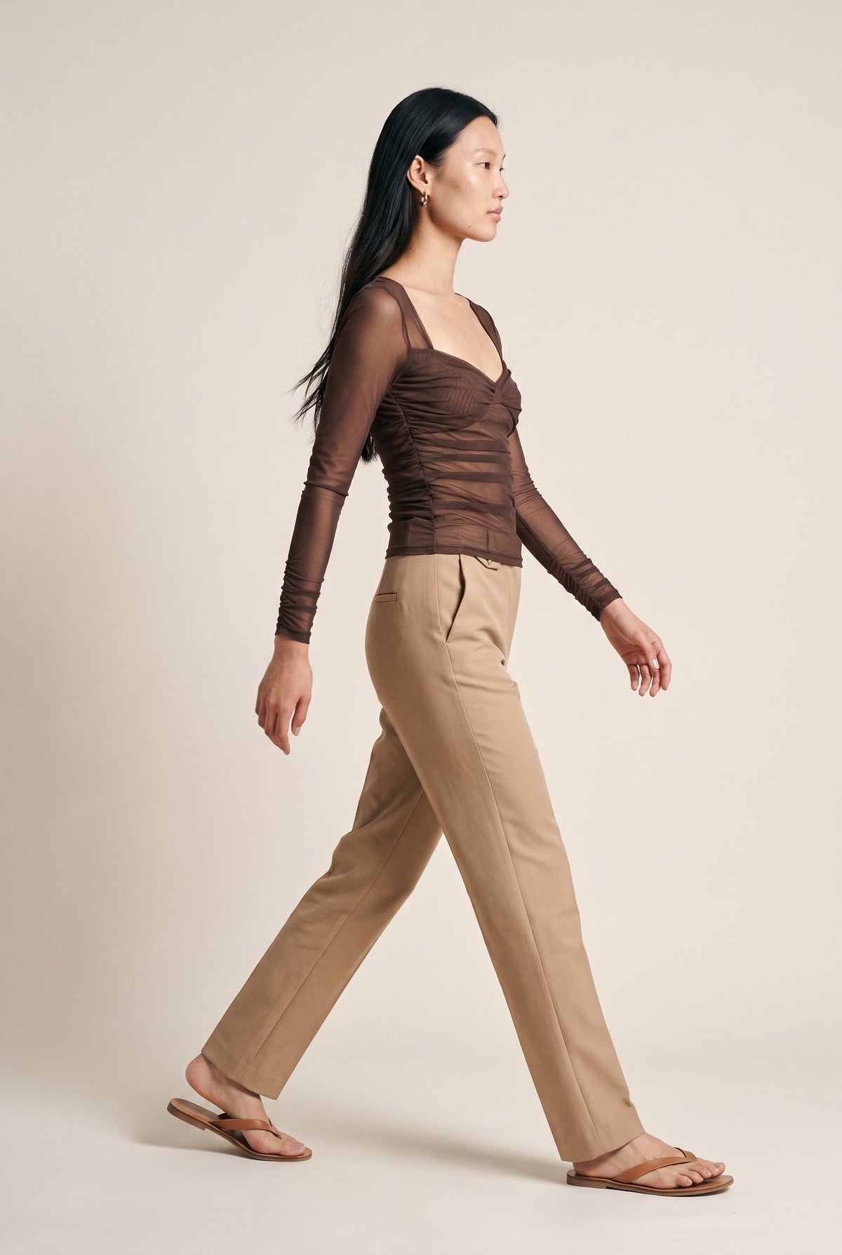 Long Sleeve Twist Front Mesh Top Fore Collection