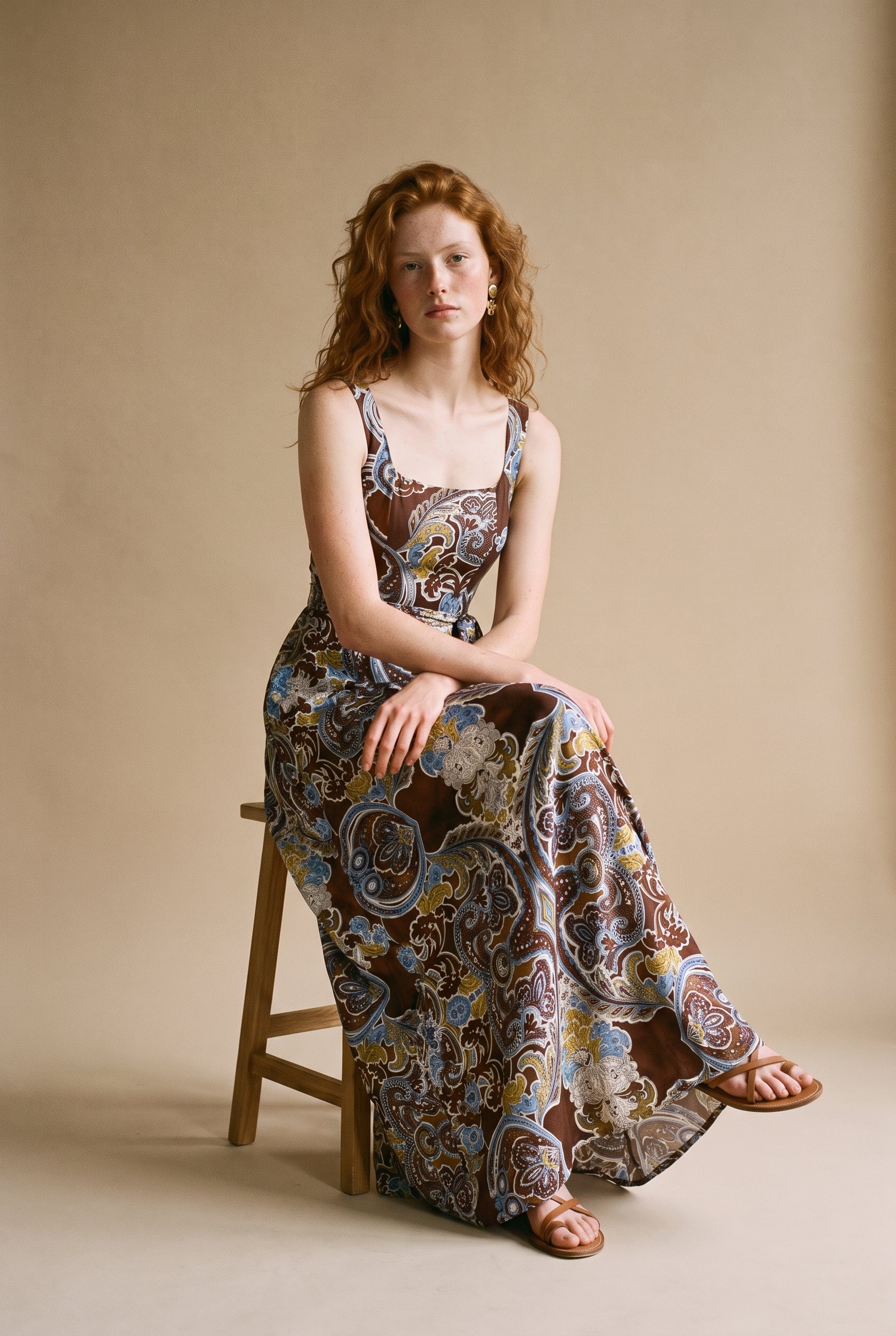 Paisley Print Wide Leg Jumpsuit Brown/Multi