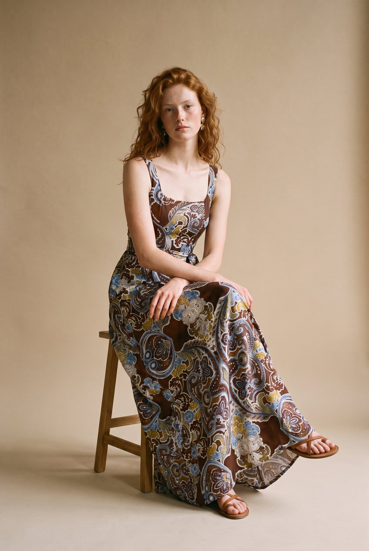 Paisley Print Wide Leg Jumpsuit Brown/Multi Aakaa