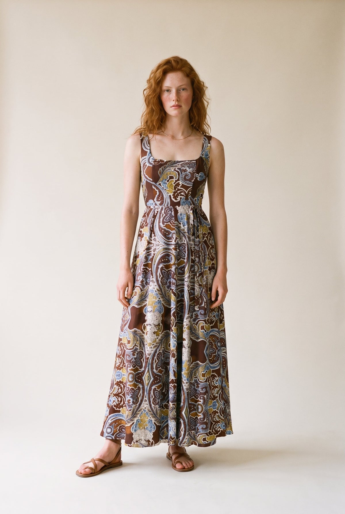 Paisley Print Wide Leg Jumpsuit Brown/Multi Aakaa