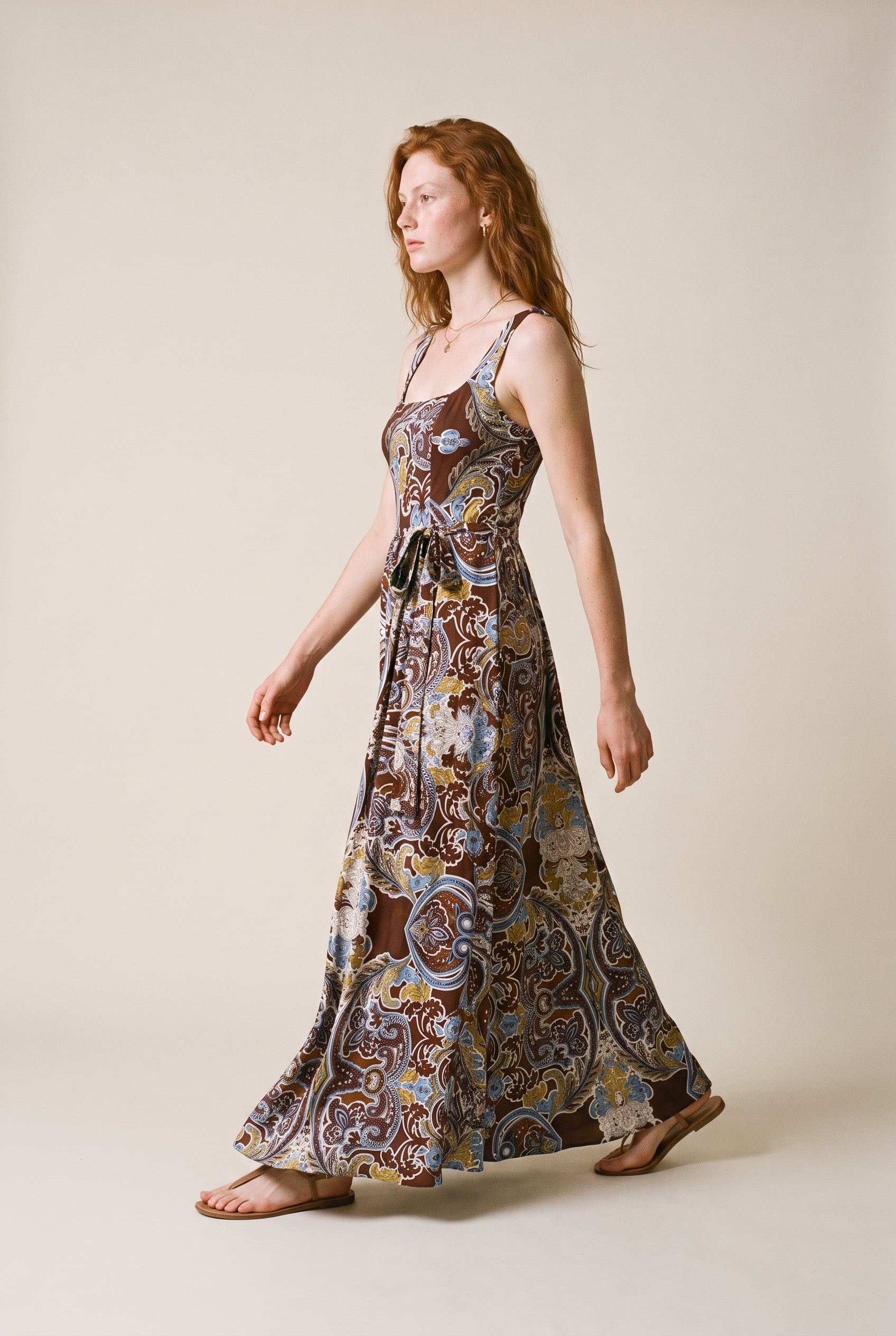 Paisley Print Wide Leg Jumpsuit Brown/Multi
