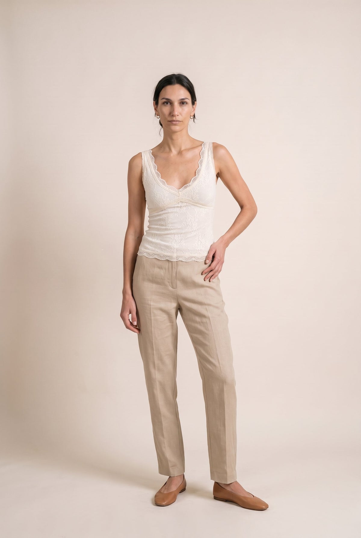 Lace Sleeveless V Neck Top Ivory Salty