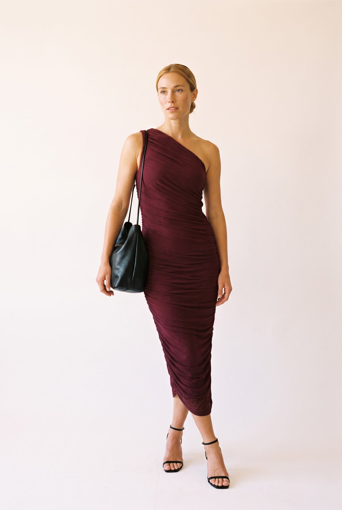 Zoe Midi Dress in deep plum — front
