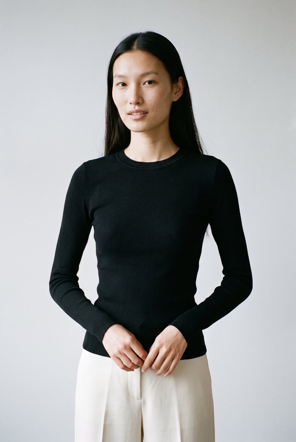 Wool Silk Blend Essential Crewneck Knit Top audrey