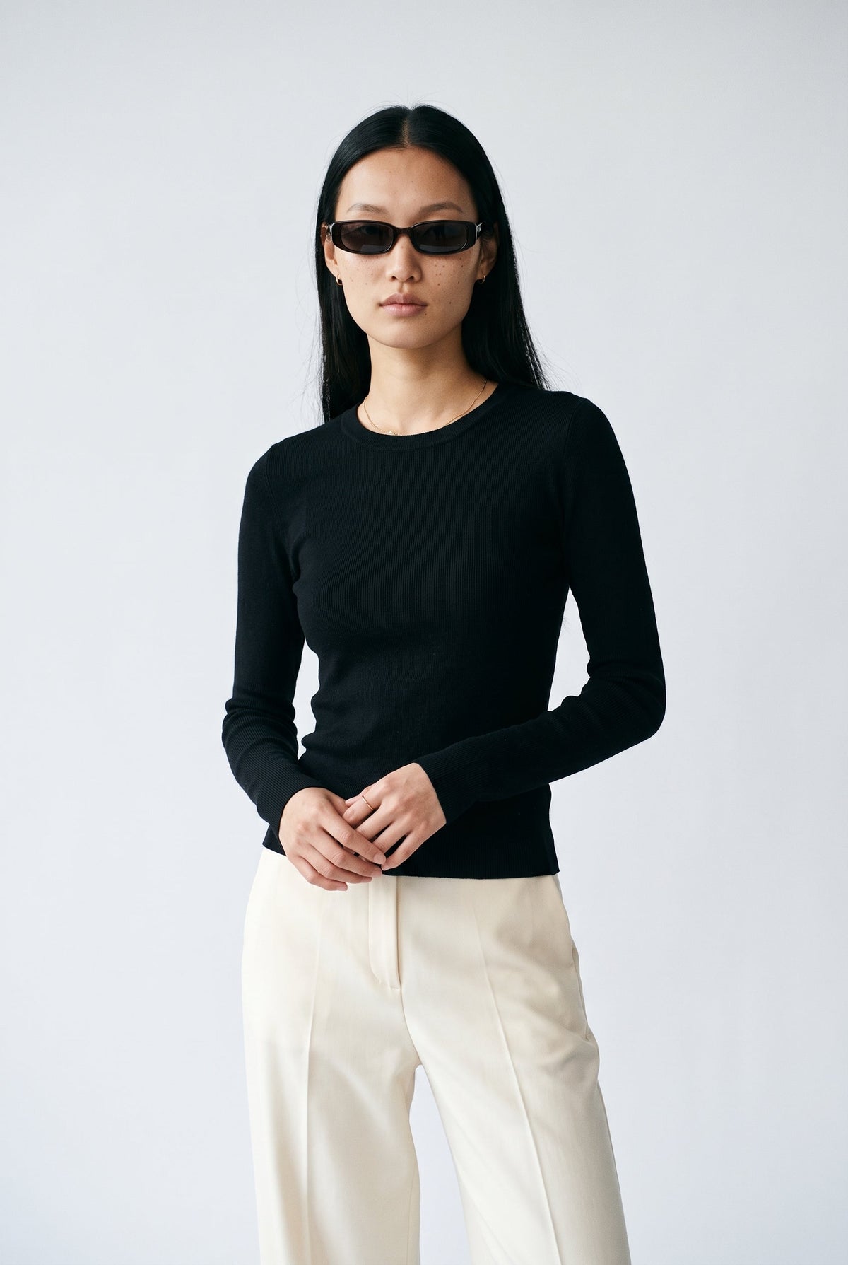 Wool Silk Blend Essential Crewneck Knit Top audrey