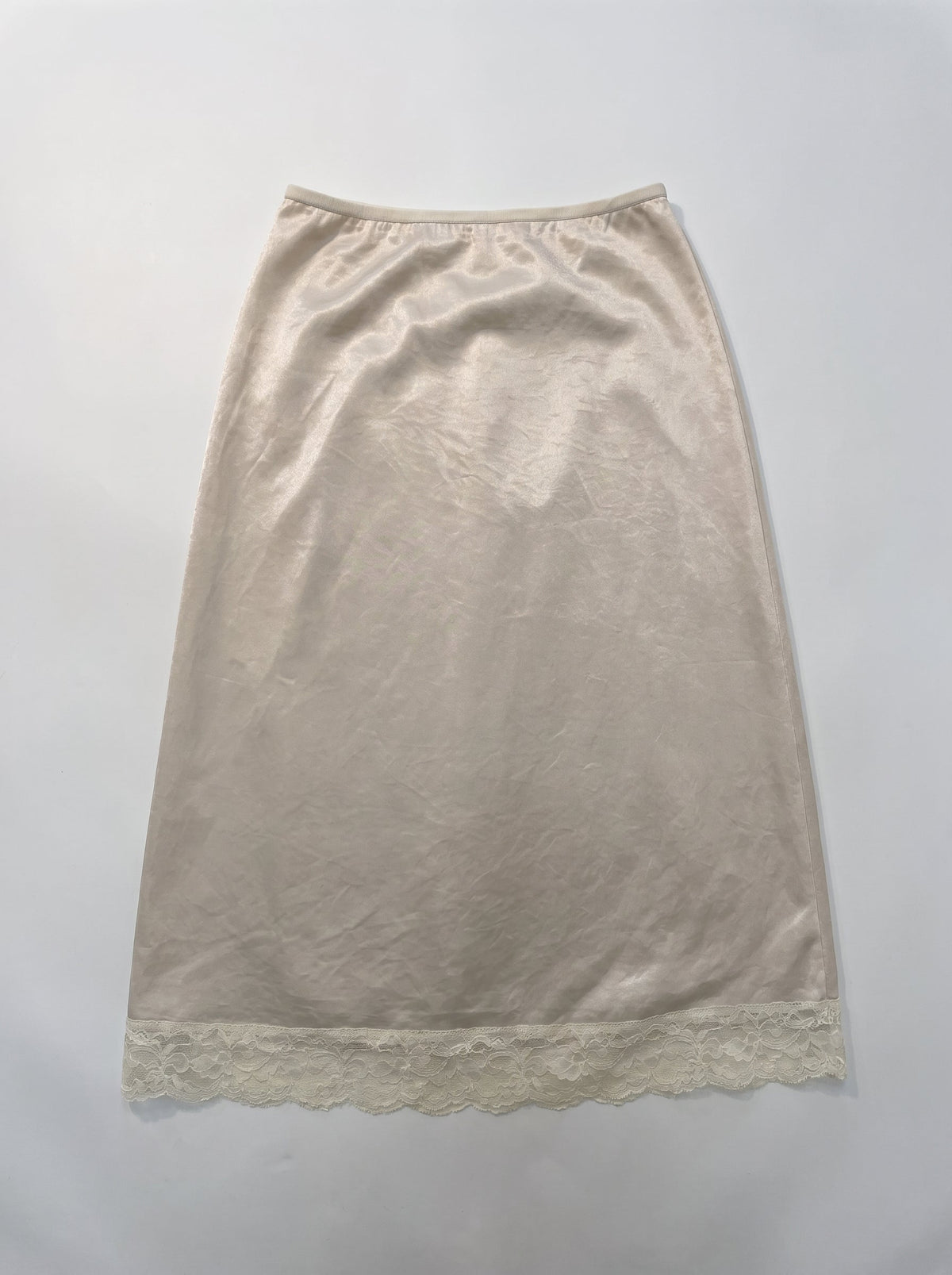 Satin Lace Trim Midi Skirt Slow High