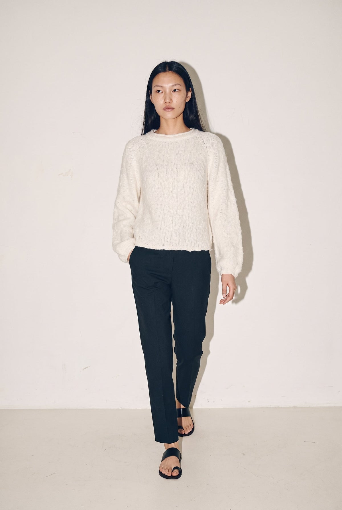 Wool Blend Rollneck Boucle Knit Sweater Slow High