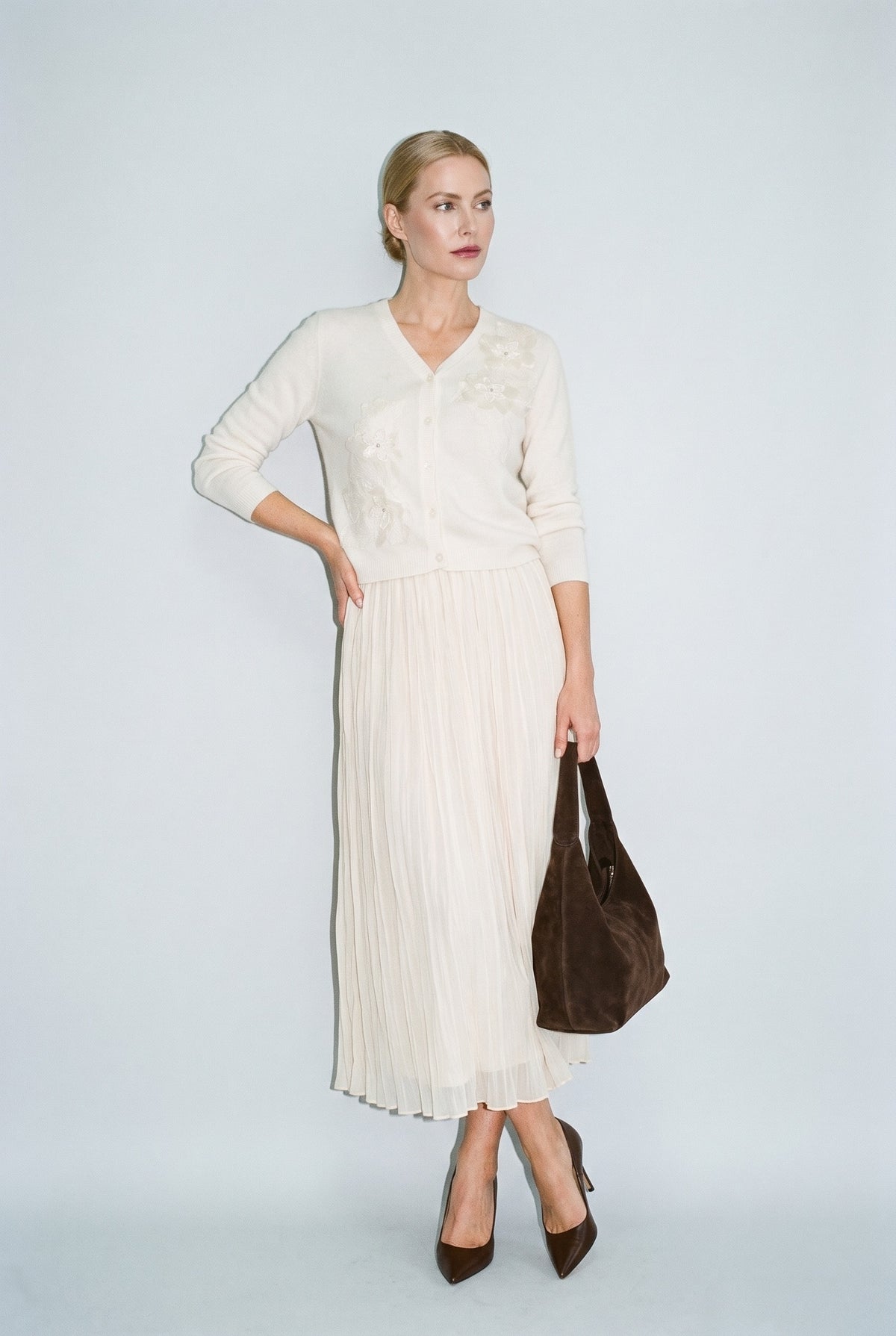 Delphine Soft Knit Cardigan Beige — 067866