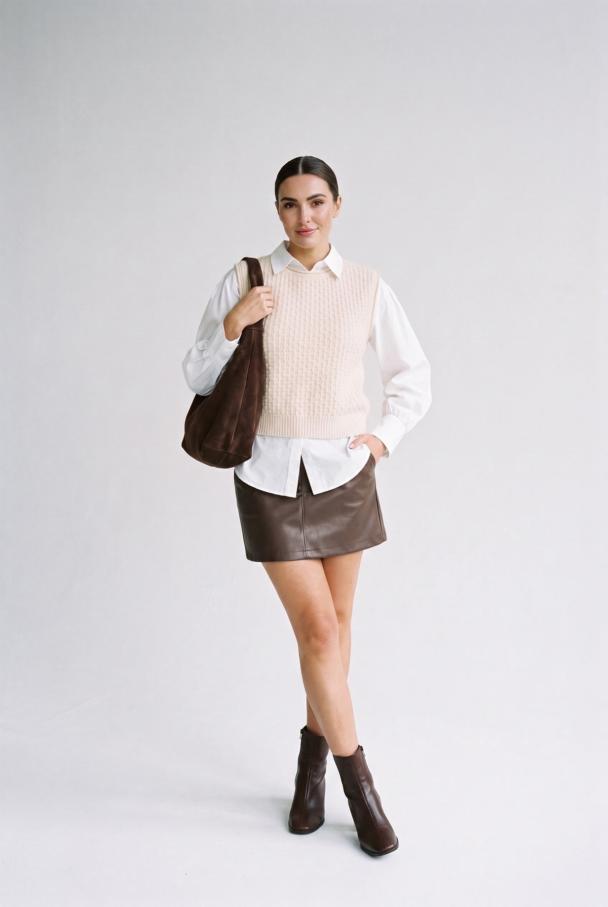 Allegra Ribbed Knit Top Beige — 067926