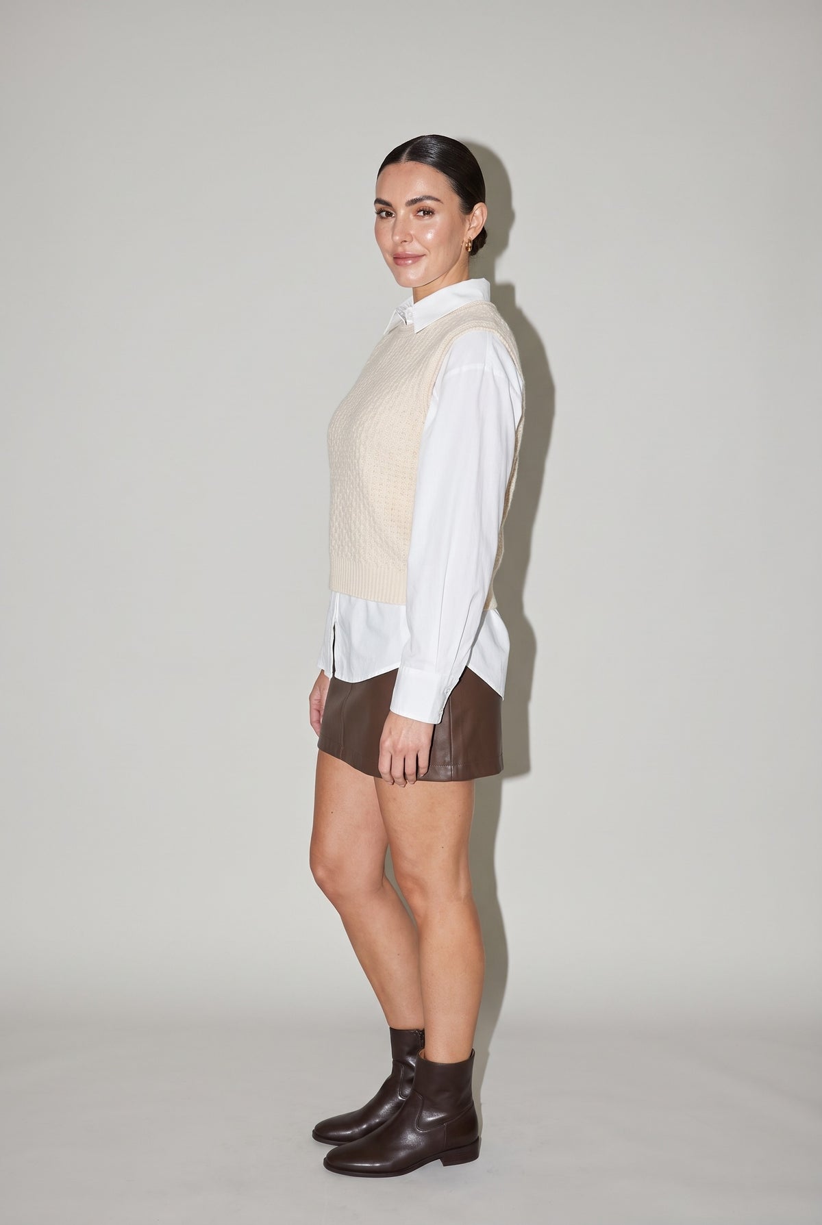Allegra Ribbed Knit Top Beige — 067926