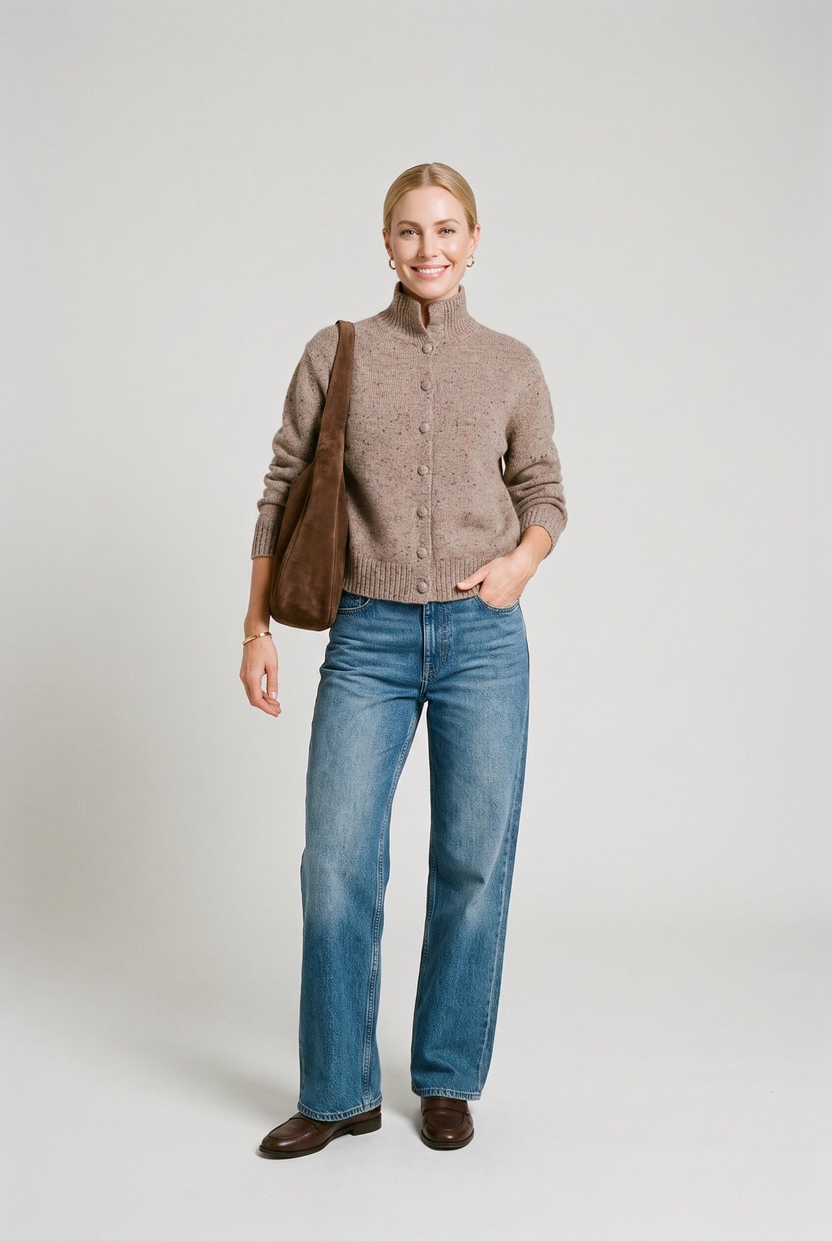 Rosalie Soft Knit Pullover Sweater Taupe — 067930