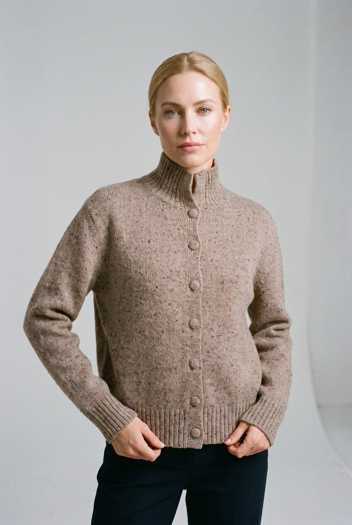 Rosalie Soft Knit Pullover Sweater Taupe — 067930
