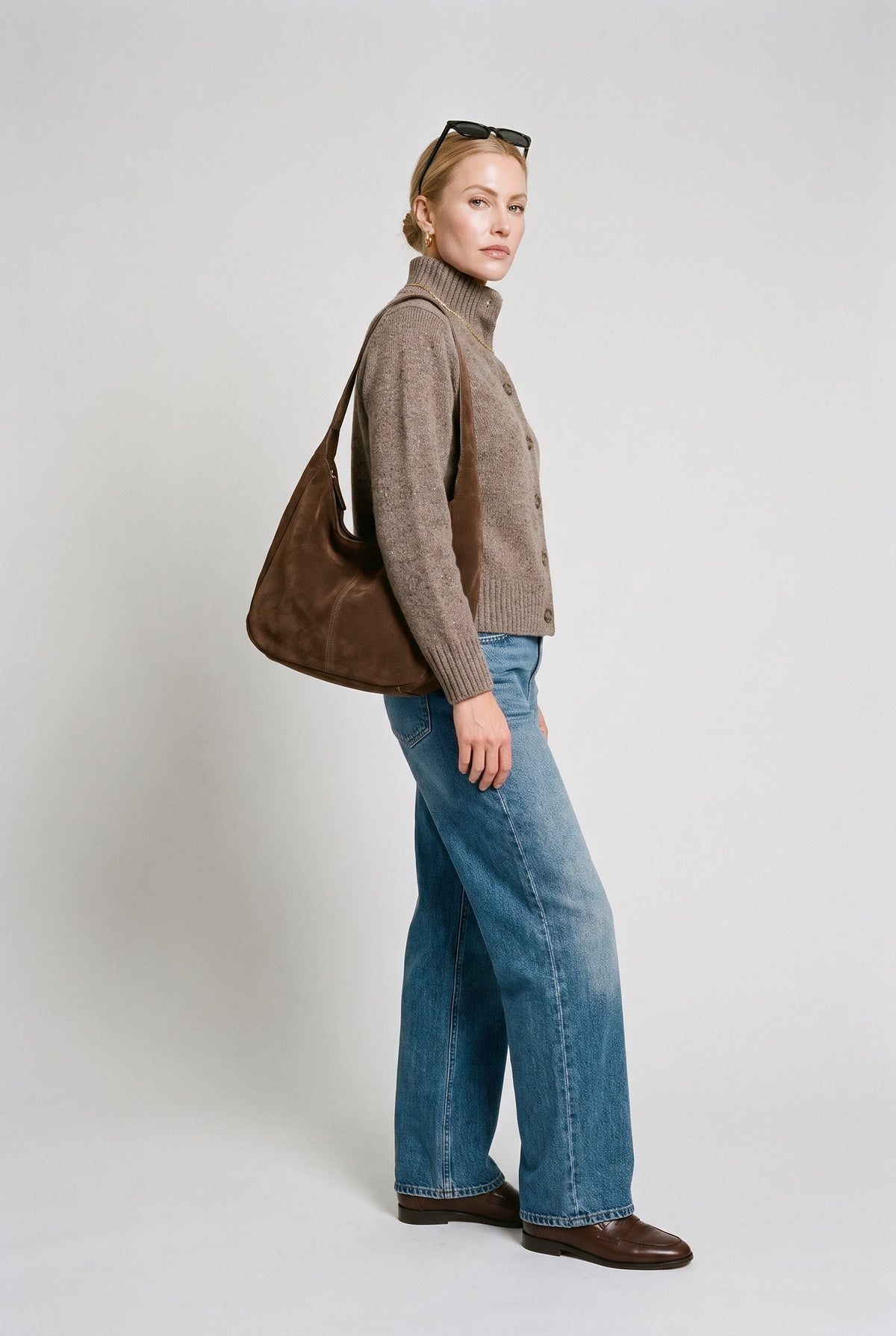 Rosalie Soft Knit Pullover Sweater Taupe — 067930