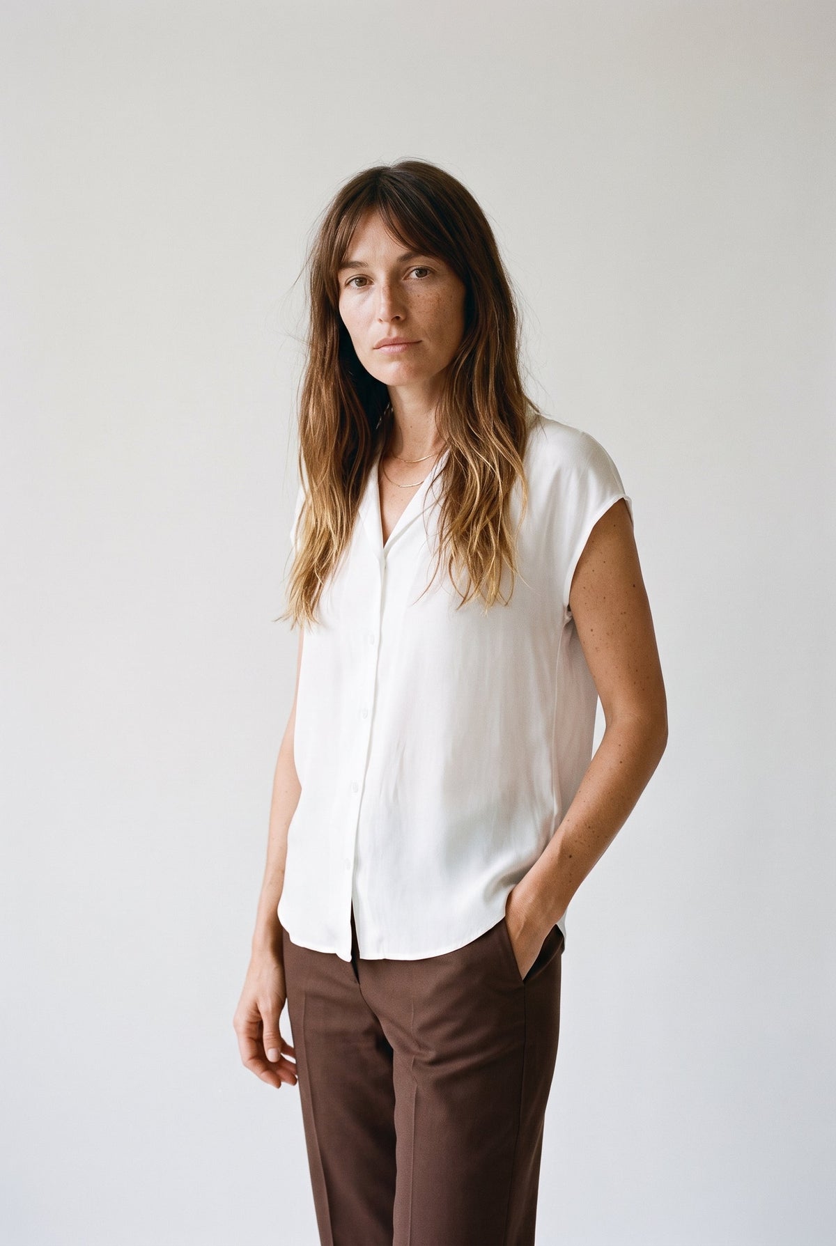 Clara Polished Short Sleeve Button-Up Blouse COCA