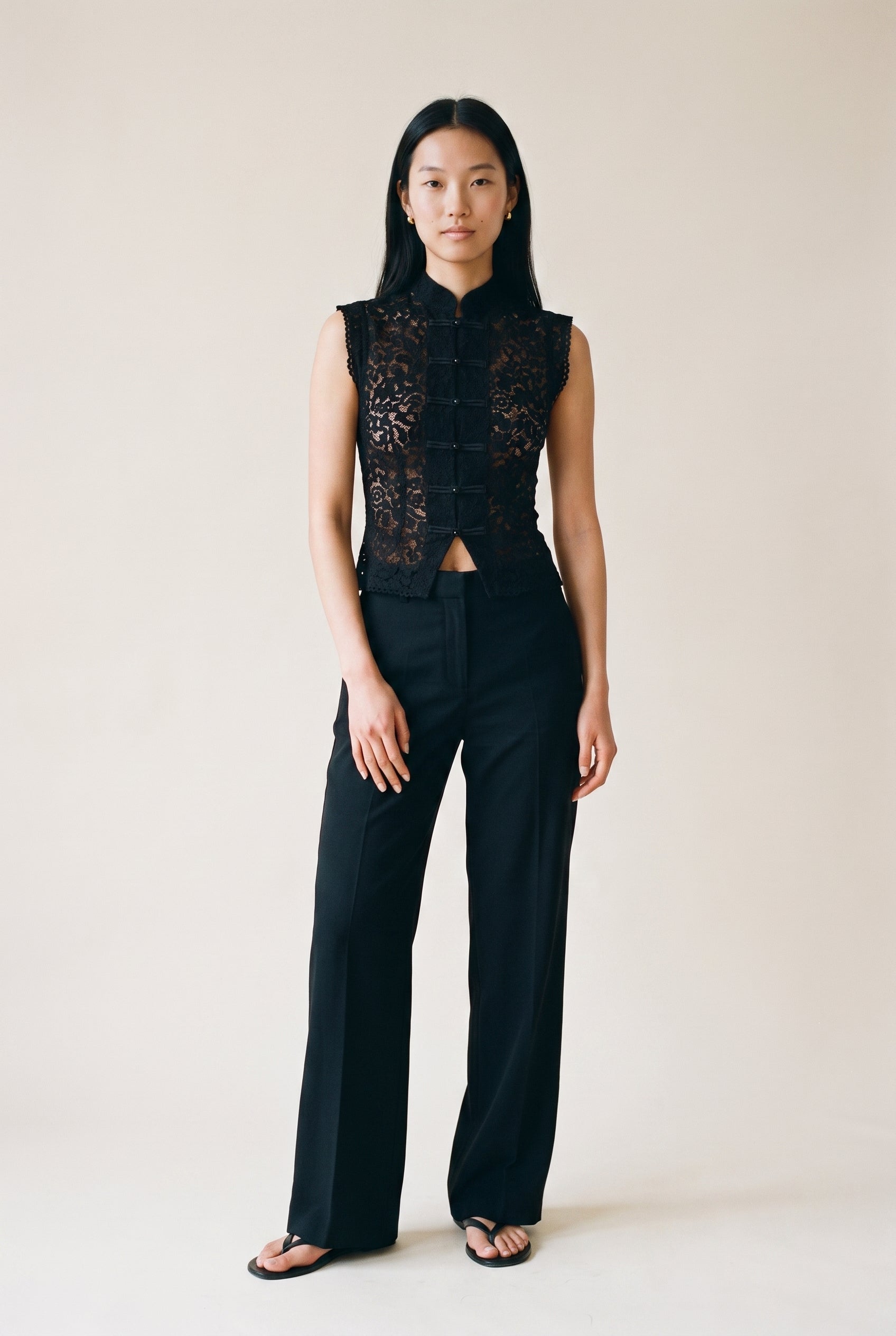 Mindy Lace Mandarin Collar Top