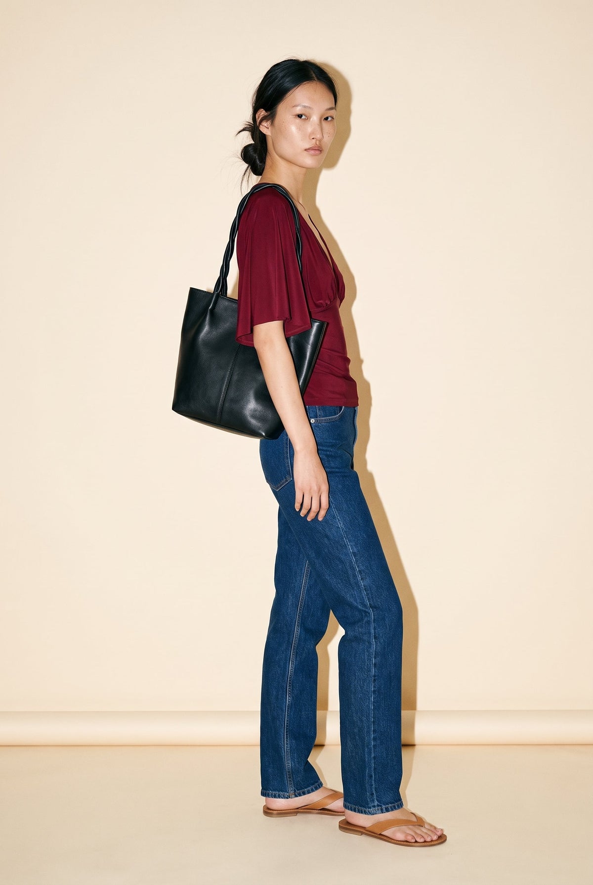 Plunging Bell Short Sleeve Fitted Top Blue Blush