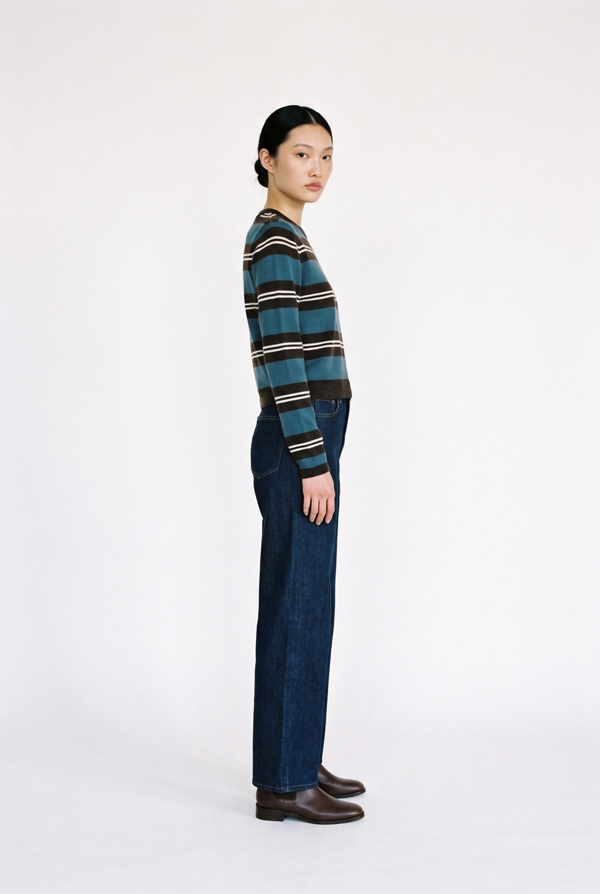 Addison Stripe Knit Top Brown Teal — 069010