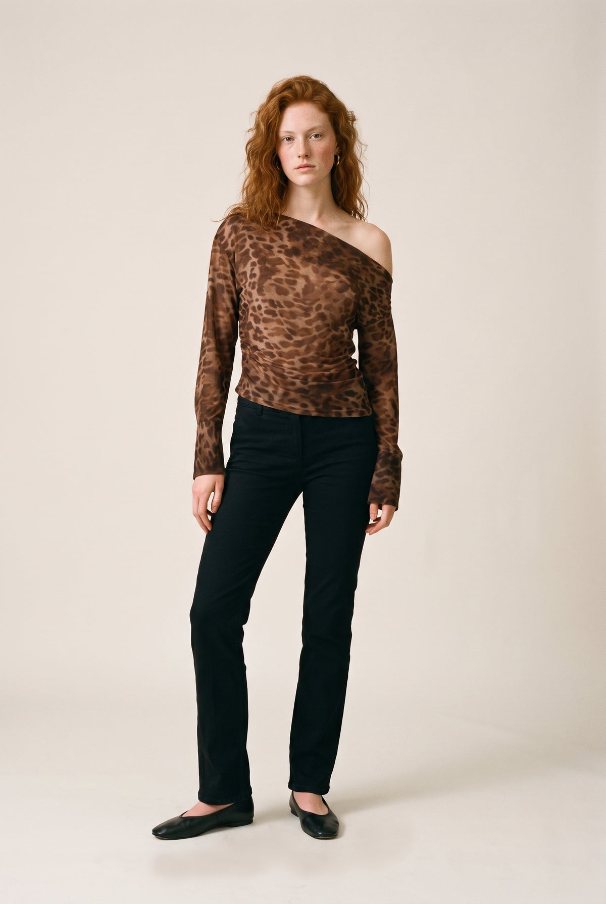 Long Sleeve Asymmetric Cowl Neck Blouse