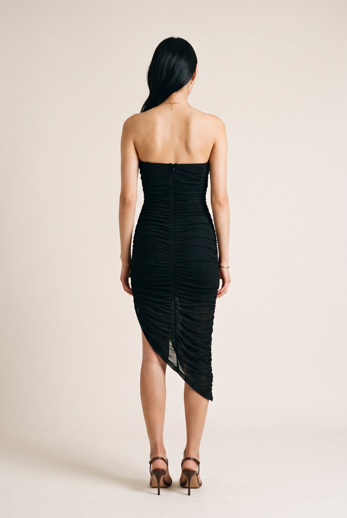 Asymmetrical Drawstring Ruched Midi Dress