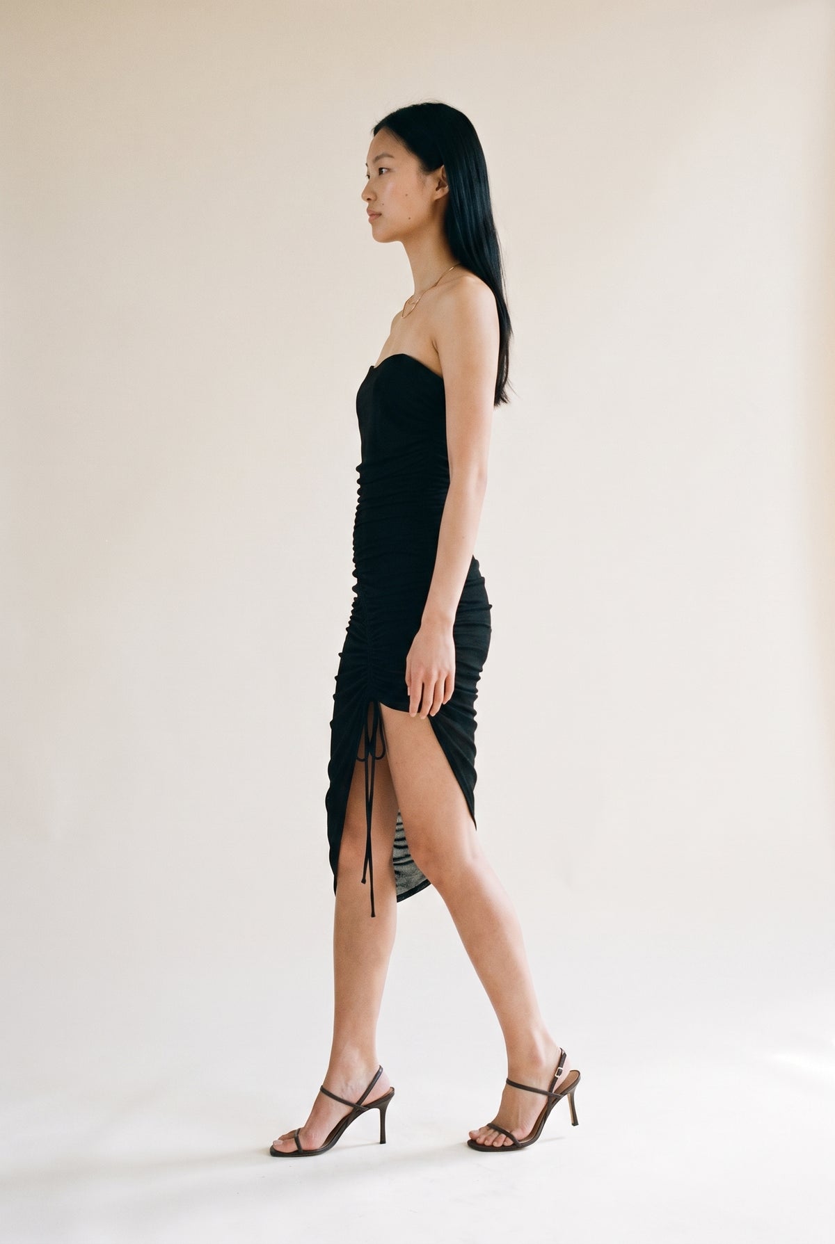 Asymmetrical Drawstring Ruched Midi Dress