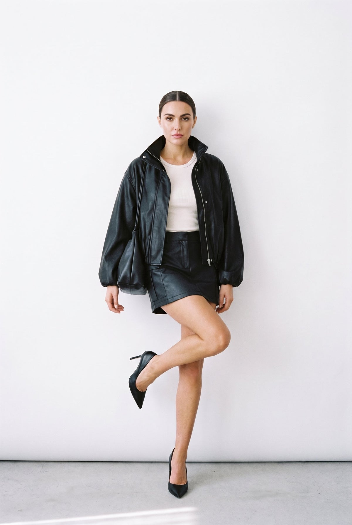 Faux Leather Ballon Jacket Miou Muse