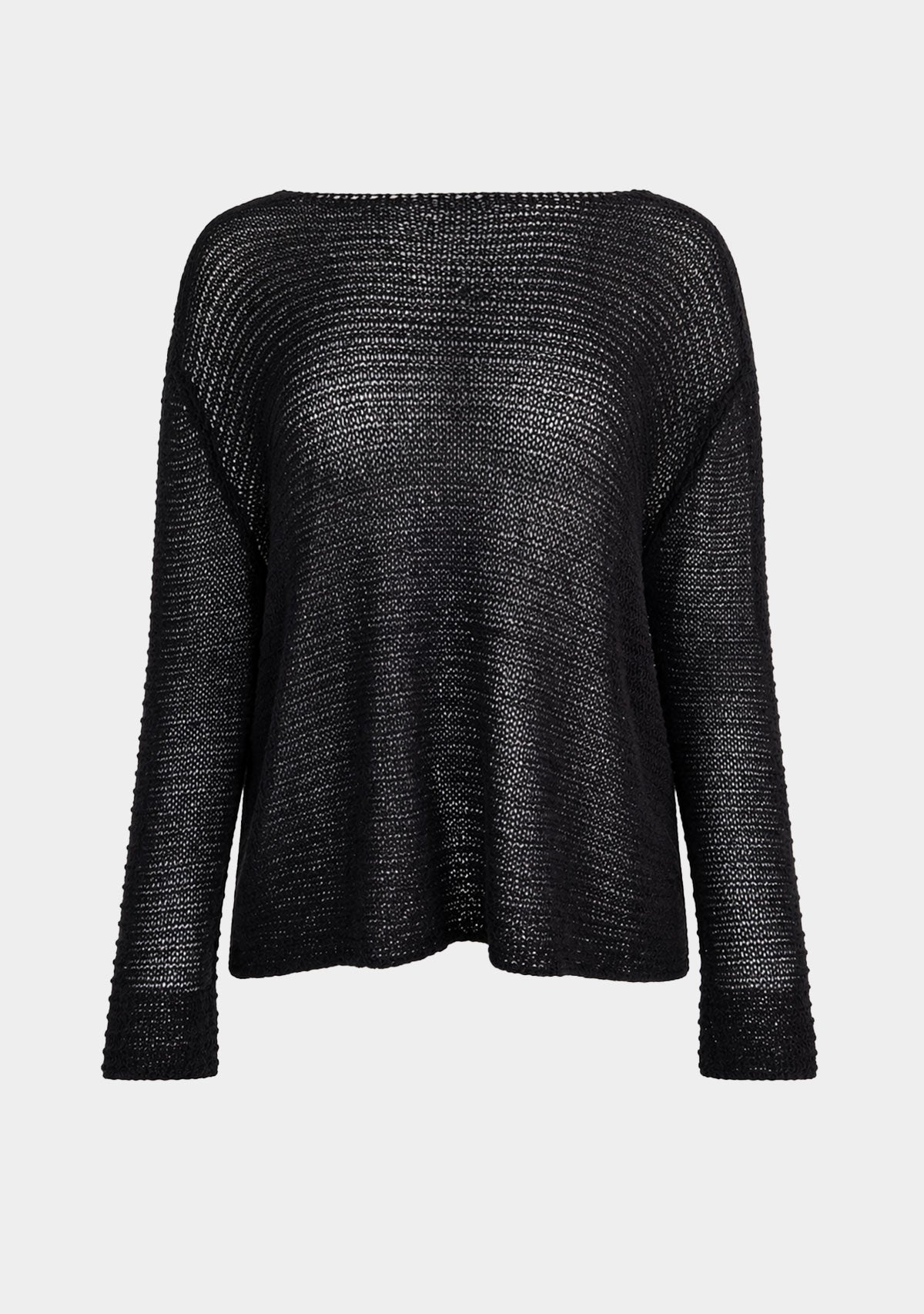 Sheer Open-Knit Long Sleeve Sweater Black