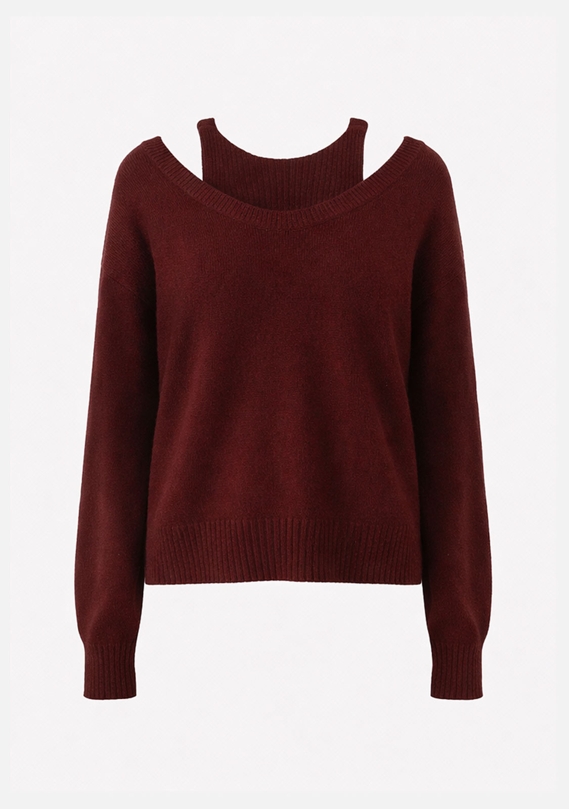 Layered Scoop Neck Knit Sweater Purple/Brown 12 Rue Collette