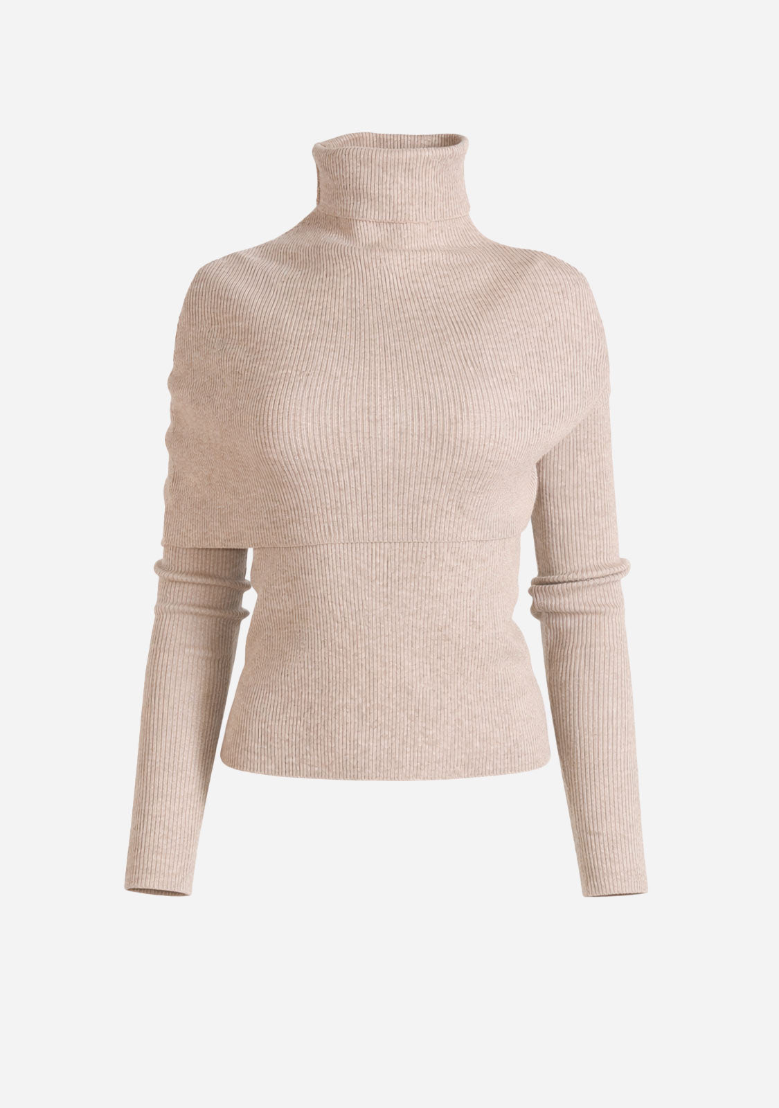Layered Turtleneck Knit Pullover Beige