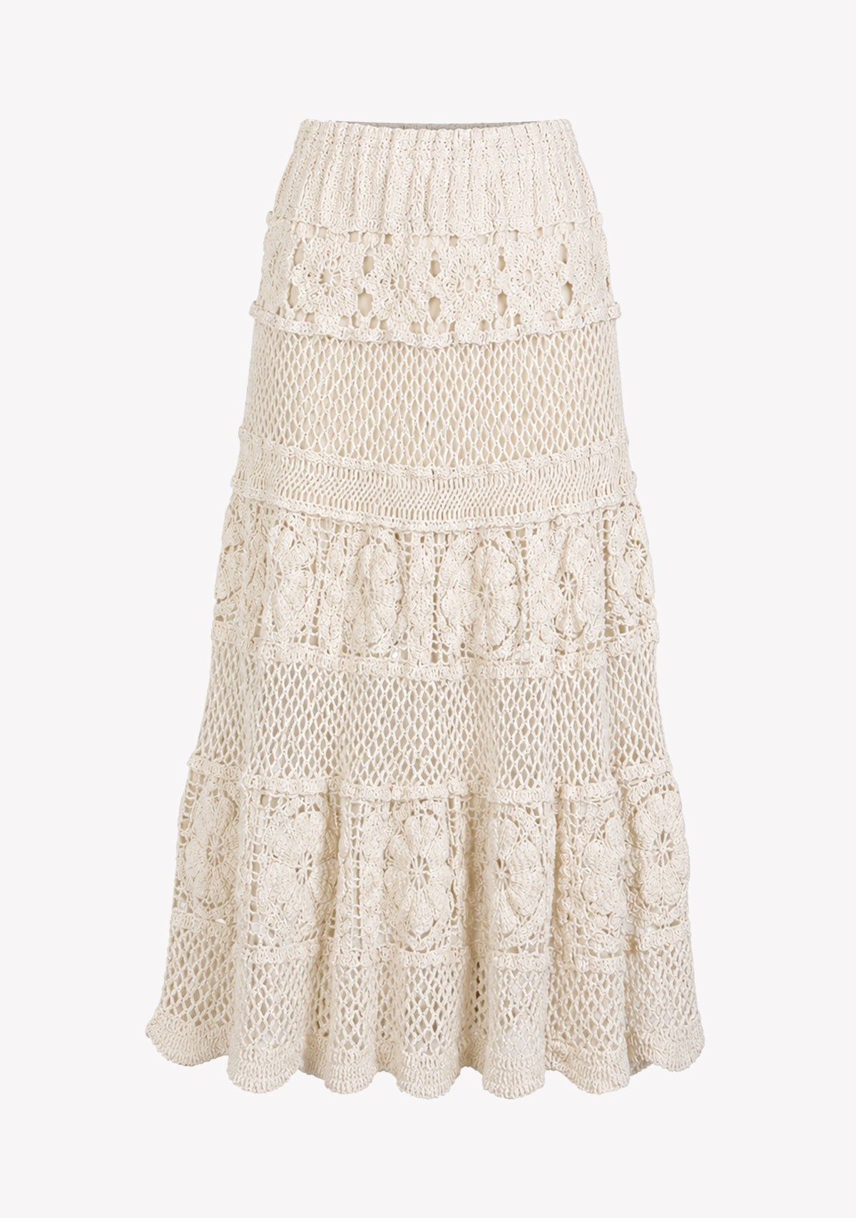Bohemian Lace Maxi Skirt Beige 29 28