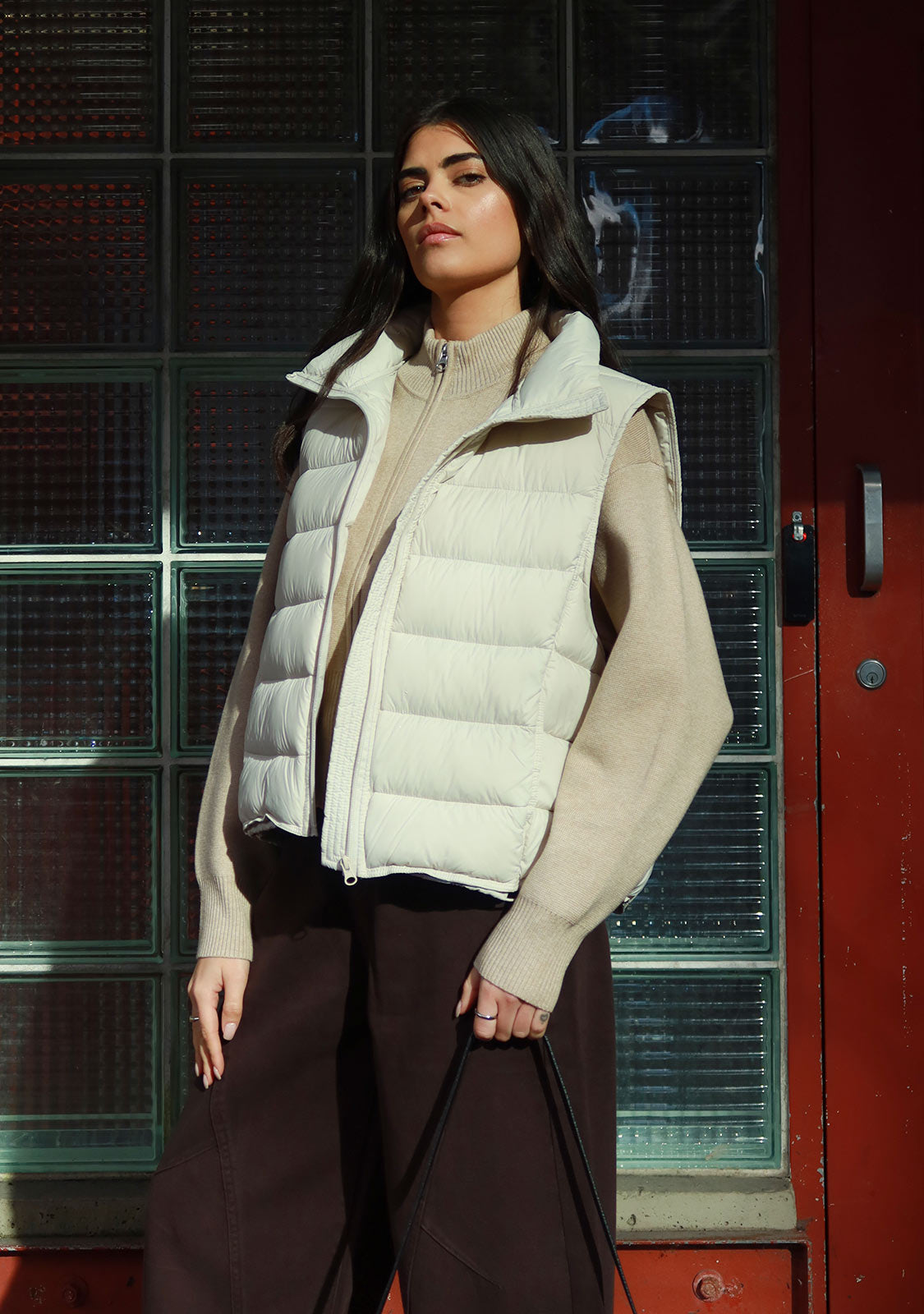Puffer Zip Vest Beige