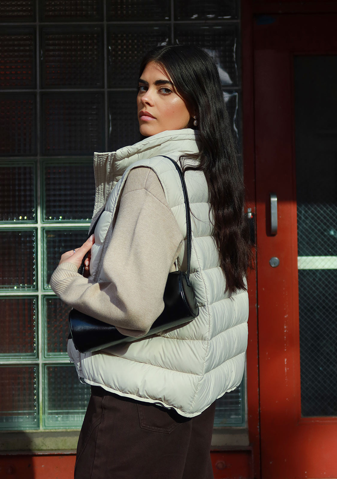 Doudoune sans manches zippée beige