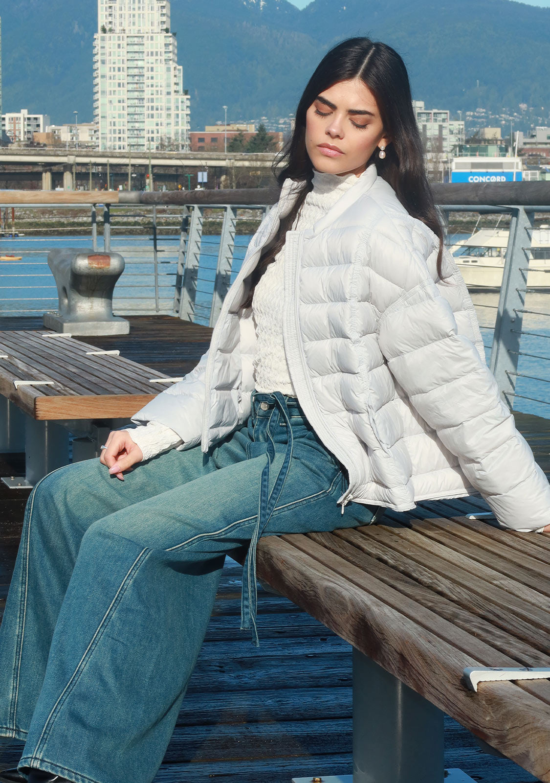 Wide-Leg Seam Detail Denim Denim Blue