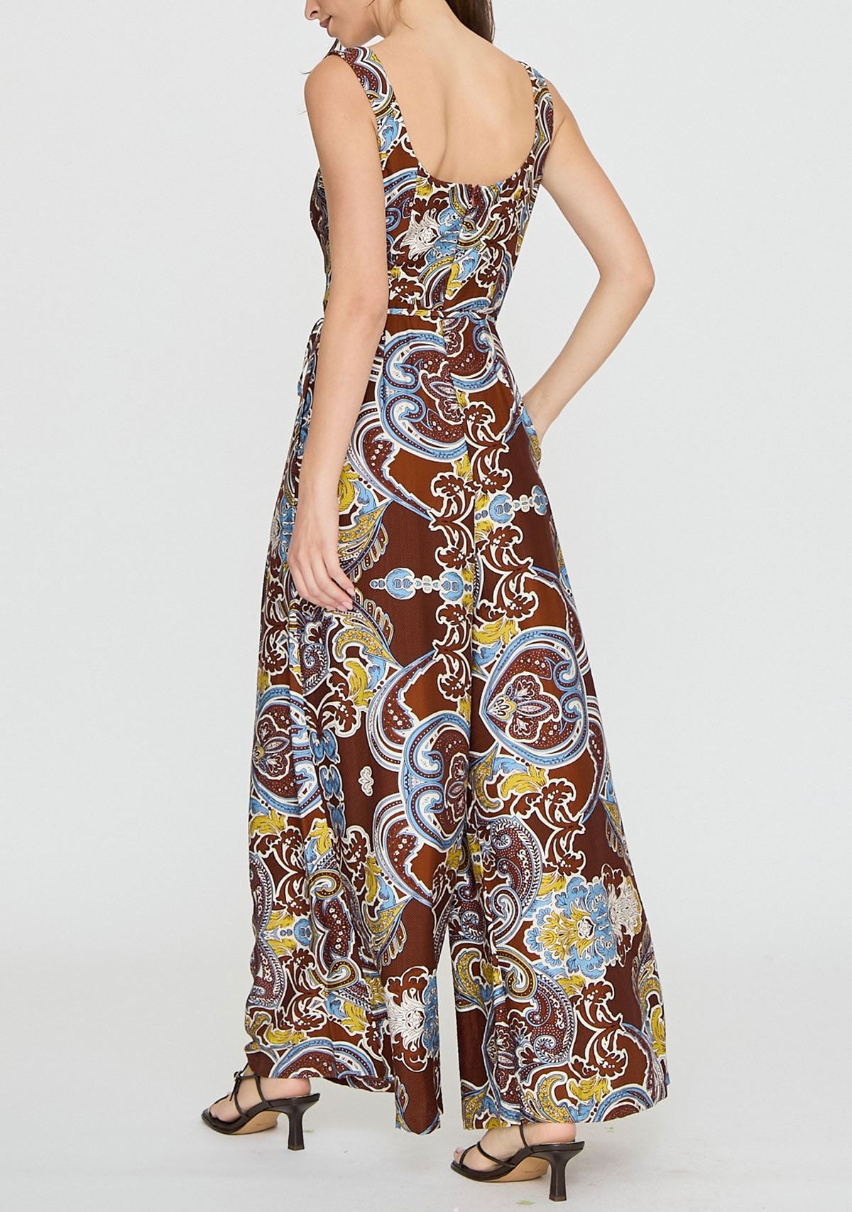 Paisley Print Wide Leg Jumpsuit Brown/Multi