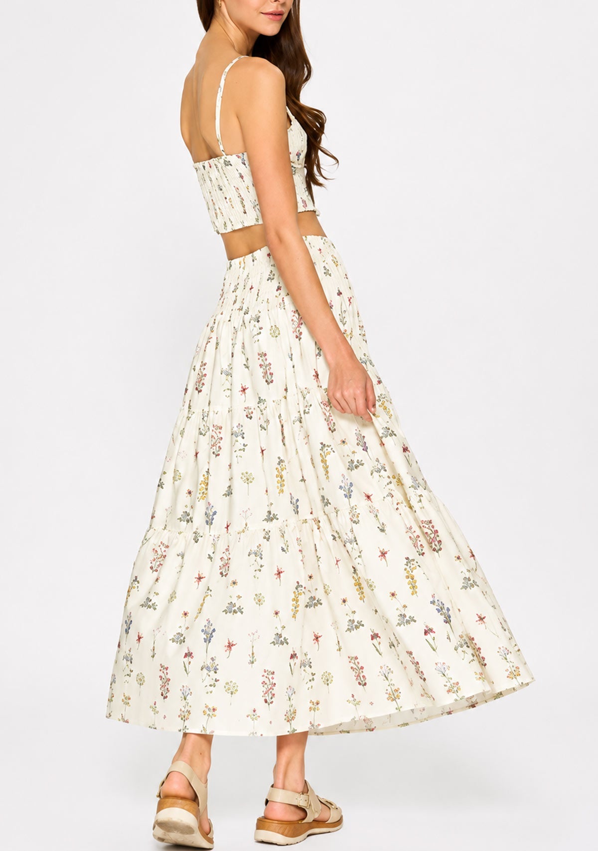 Tiered Maxi Skirt Ivory/Multi Aakaa