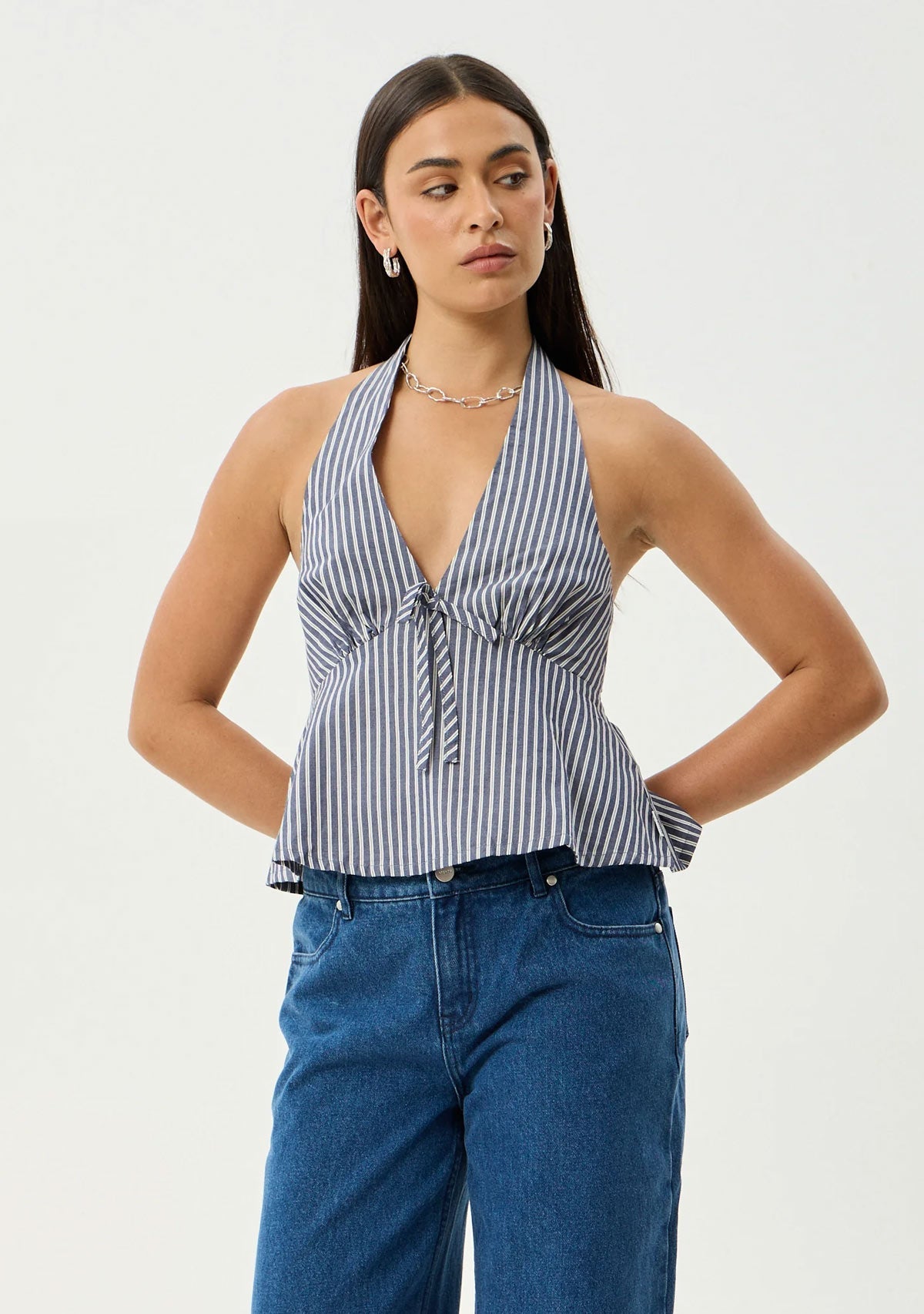 Delta Organic Halter Top Navy Stripe AFENDS