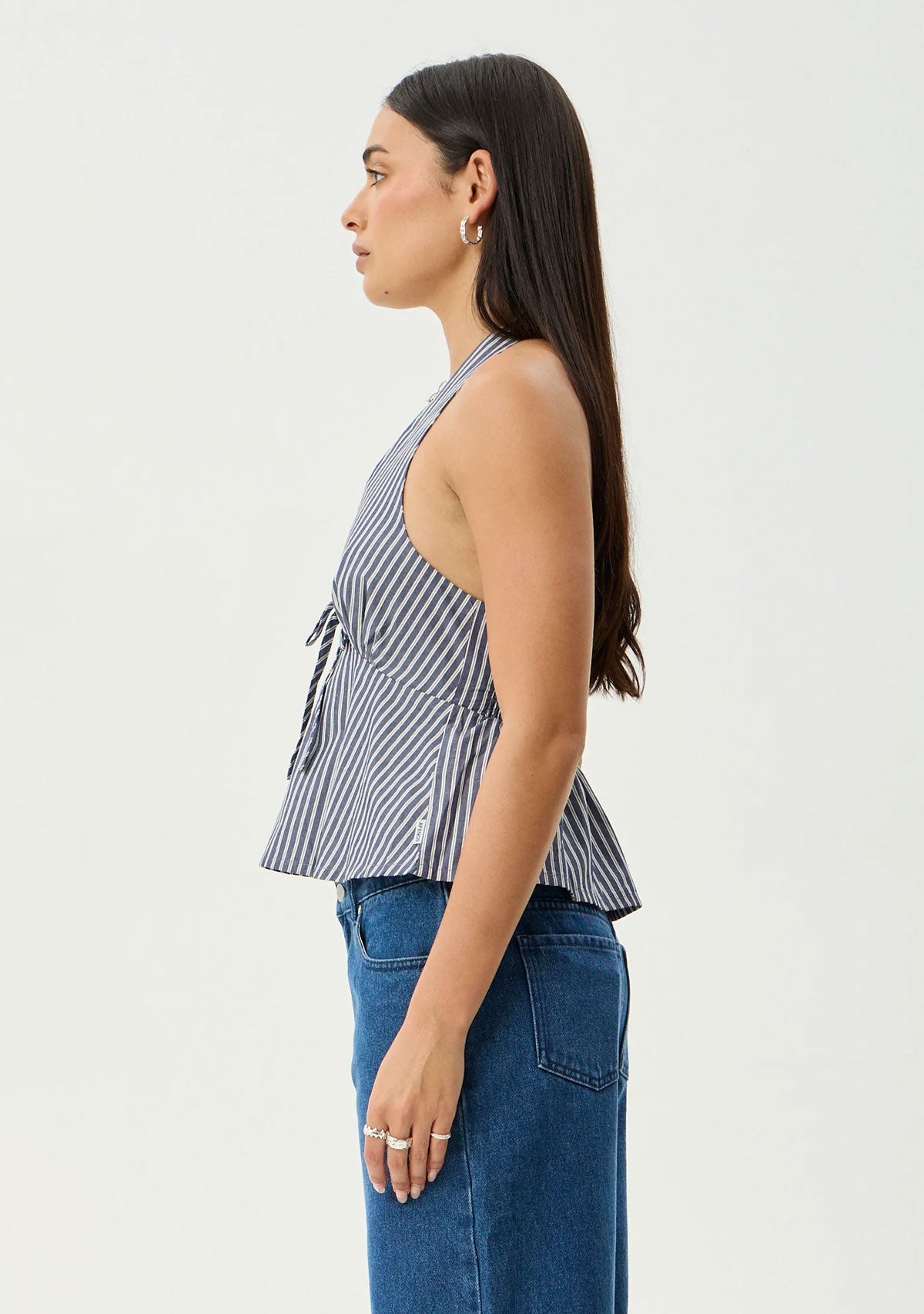 Delta Organic Halter Top Navy Stripe AFENDS