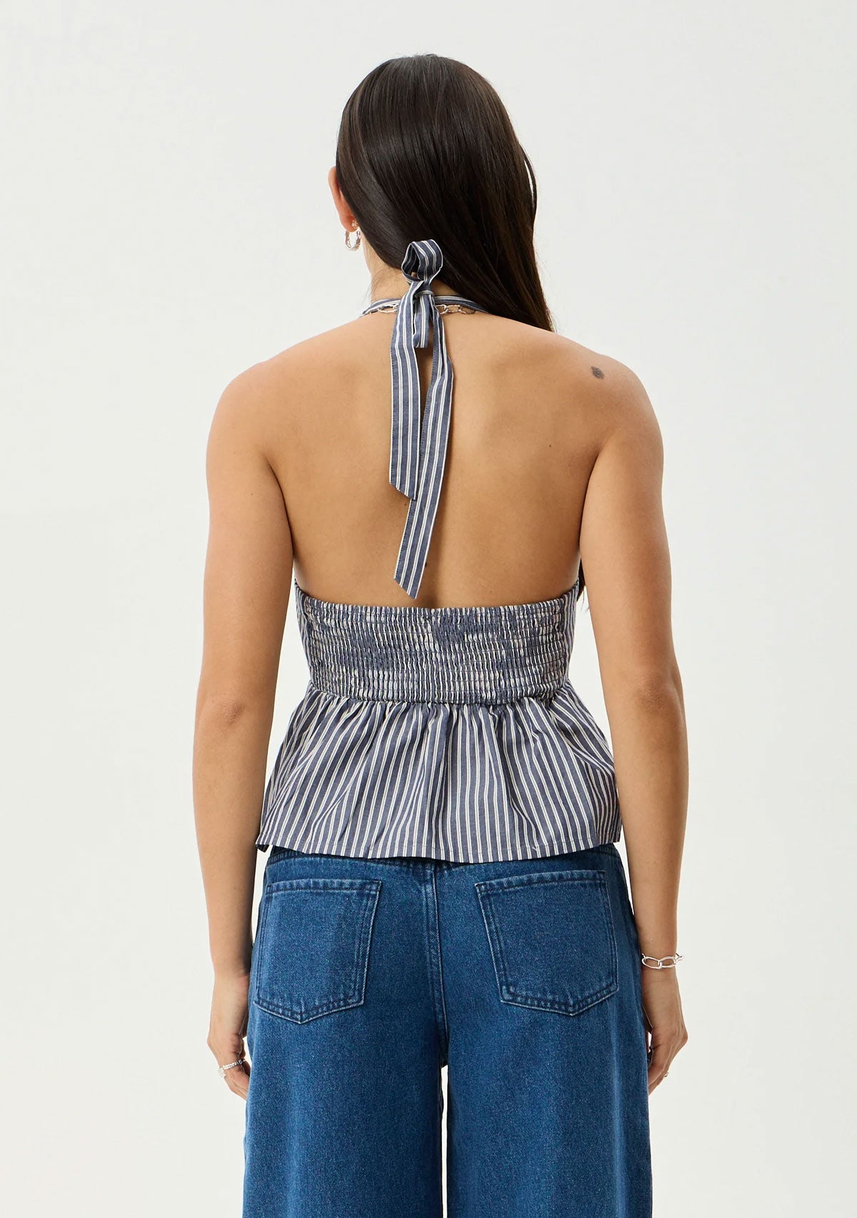 Delta Organic Halter Top Navy Stripe AFENDS