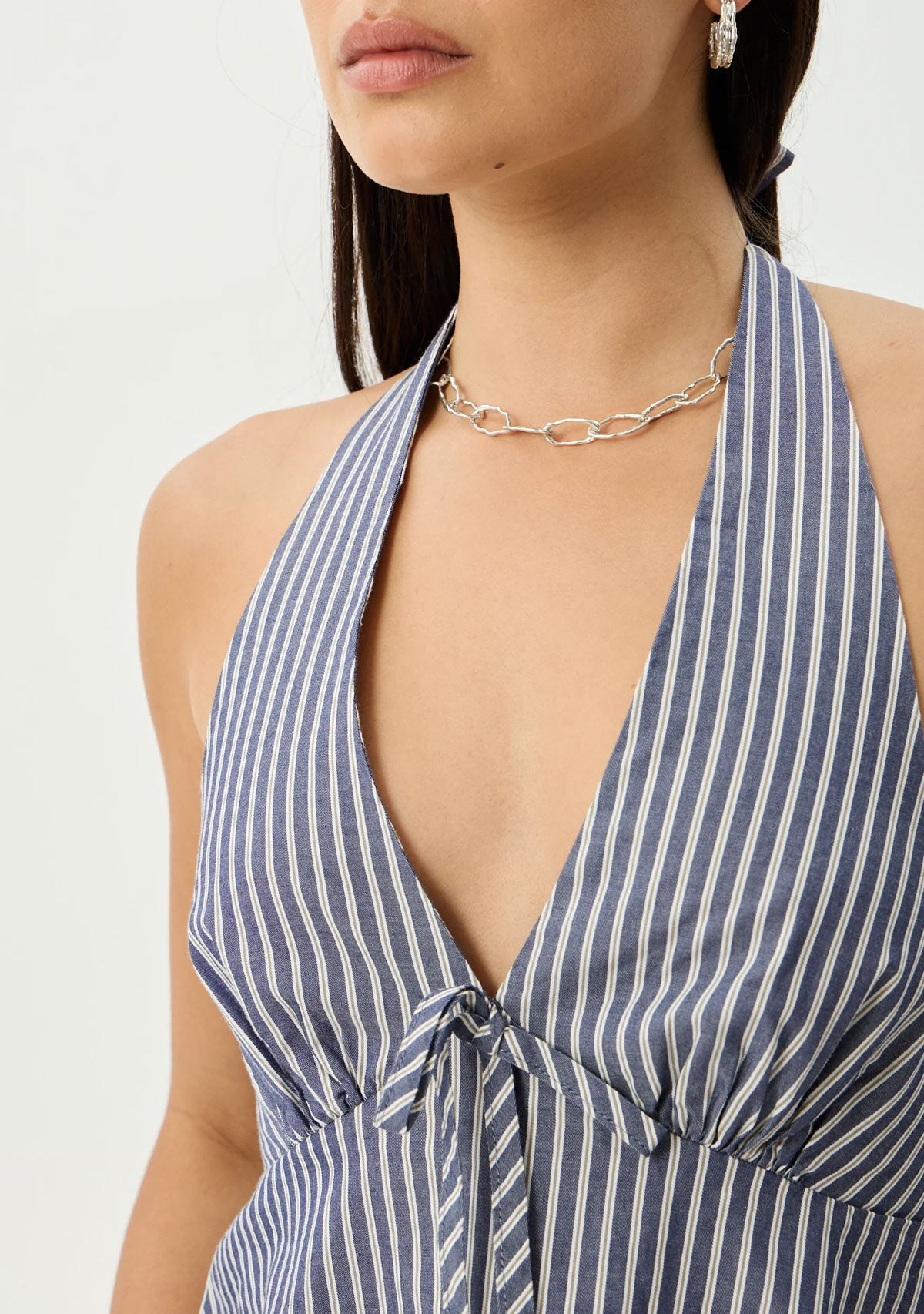 Delta Organic Halter Top Navy Stripe AFENDS